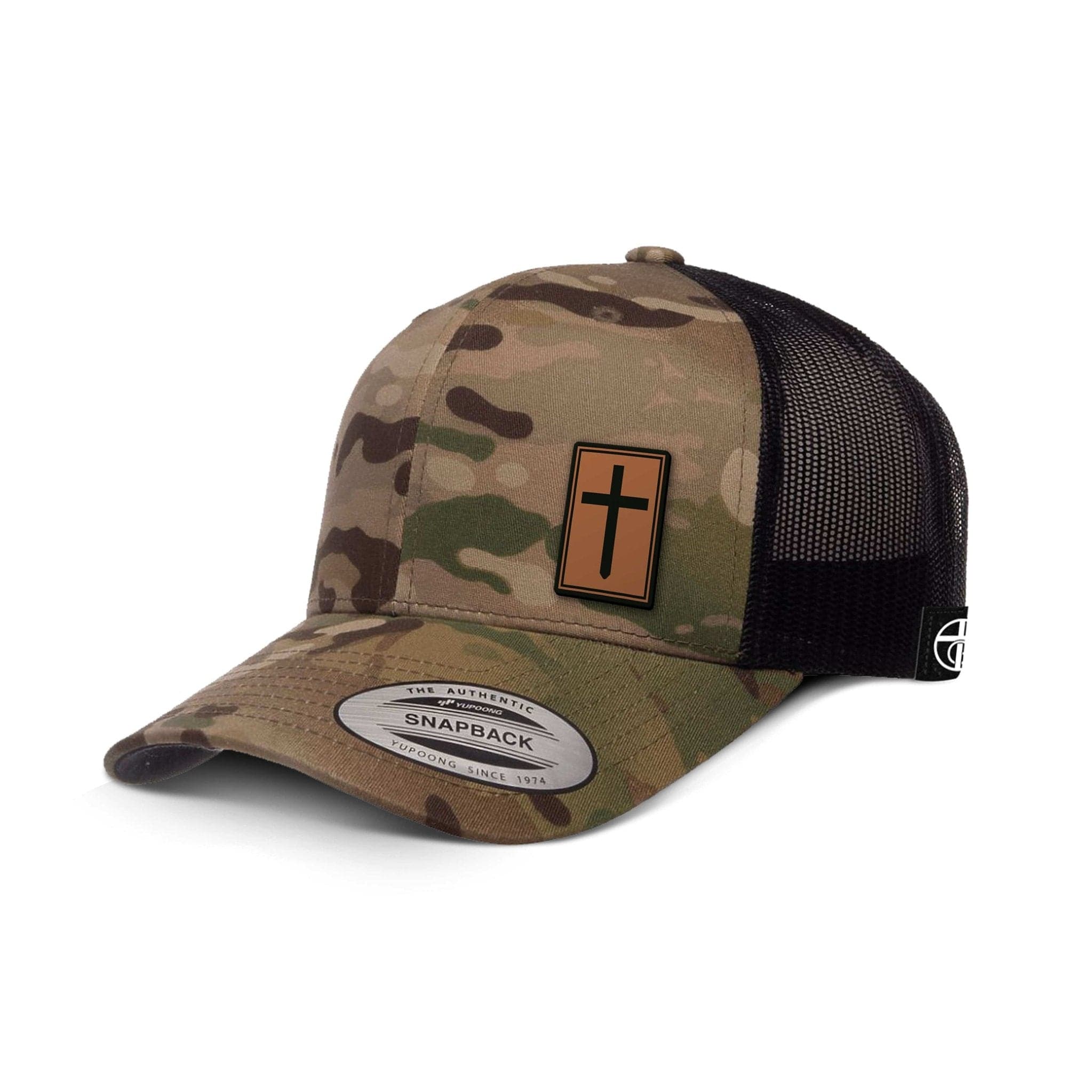 Our True God Hat Snapback / Multicam Green and Black / One Size Cross Leather Patch Camo Hats