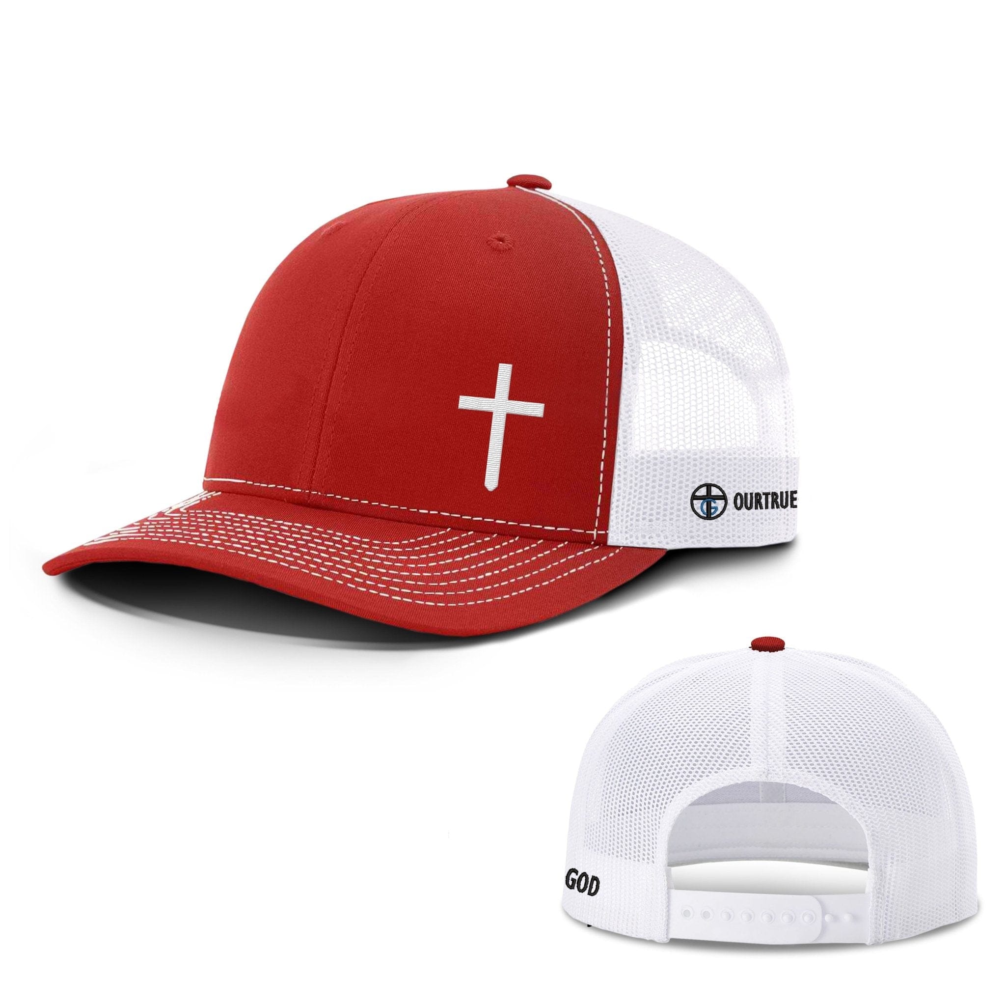 Our True God Hat Snapback / Red And White / One Size Cross Lower Left Richardson Hats