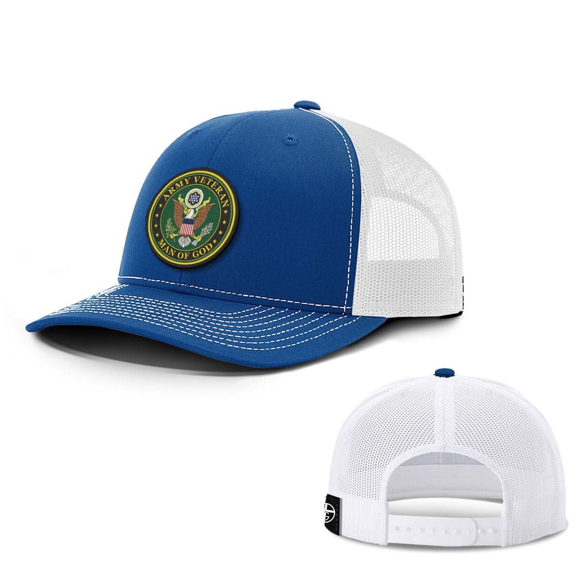 Our True God Hat Snapback / Royal Blue and White / One Size Army Veteran -Man Of God Patch Hats