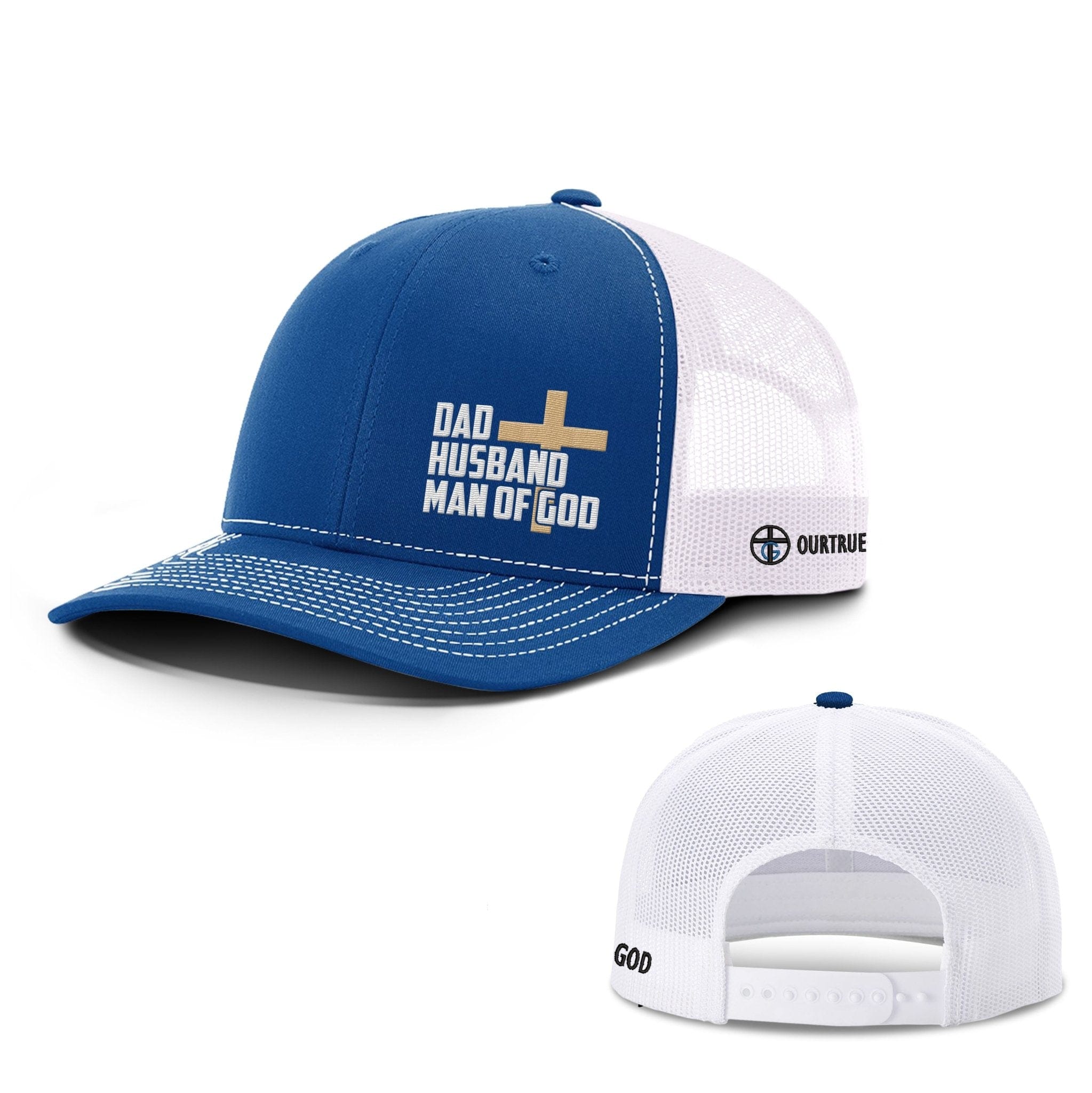 Our True God Hat Snapback / Royal Blue and White / One Size Dad, Husband, Man of God Richardson Hats