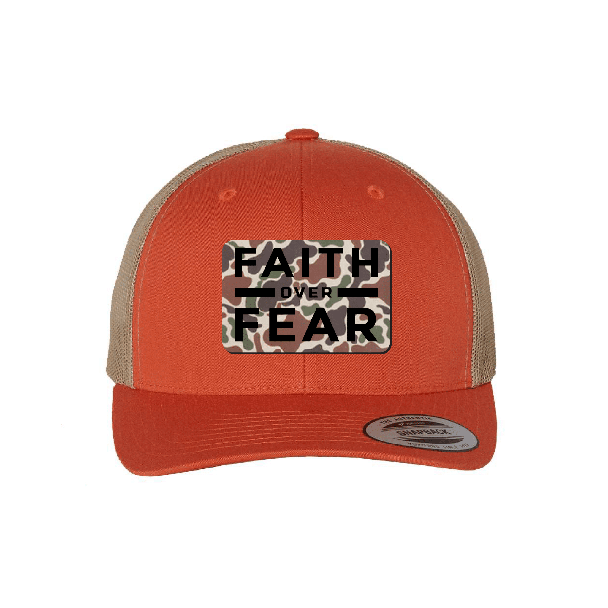 Our True God Hat Snapback / Rustic Orange and Khaki / One Size Faith Over Fear Fowl Play Camo Patch Fall Collection Hats