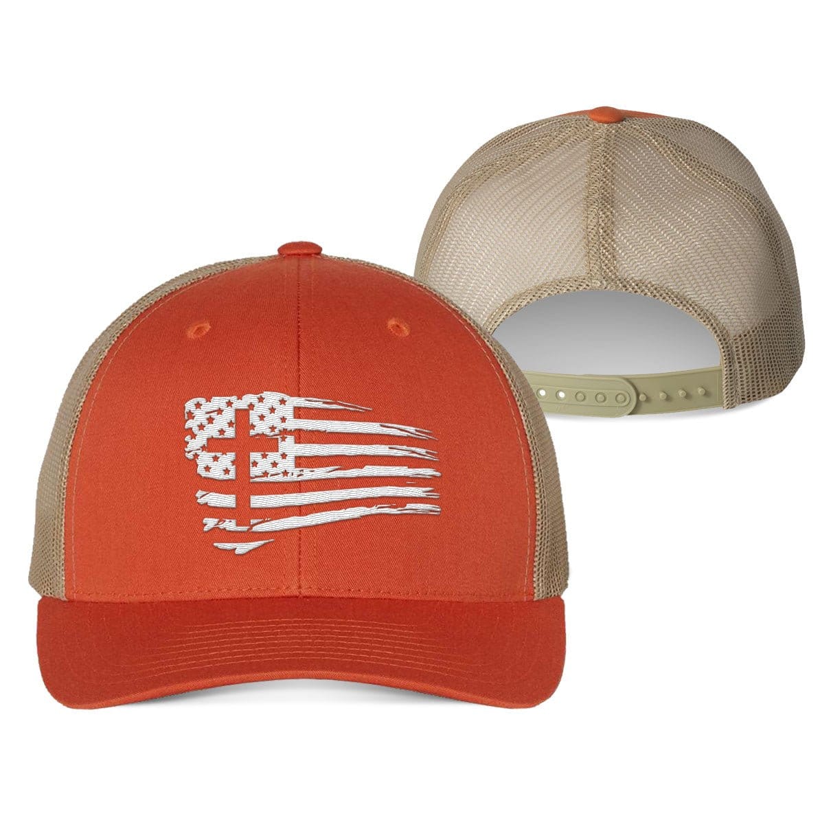 Our True God Hat Snapback / Rustic Orange and Khaki / One Size Tattered Flag Cross Fall Collection Hats
