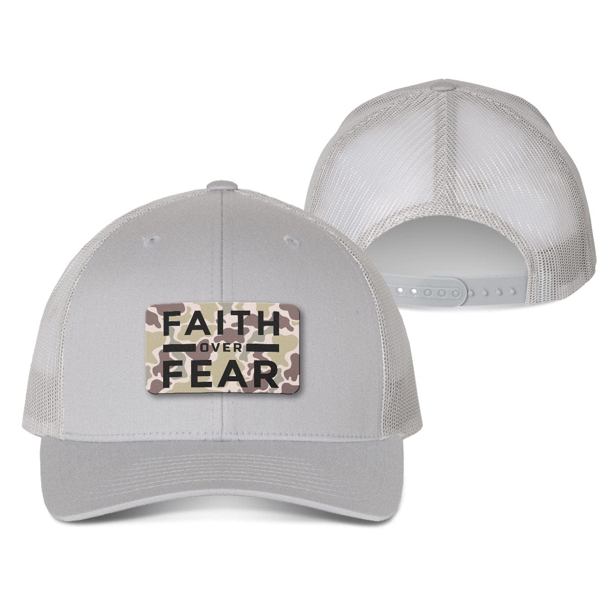 Our True God Hat Snapback / Silver / One Size Faith Over Fear Duck Camo Patch Fall Collection Hats