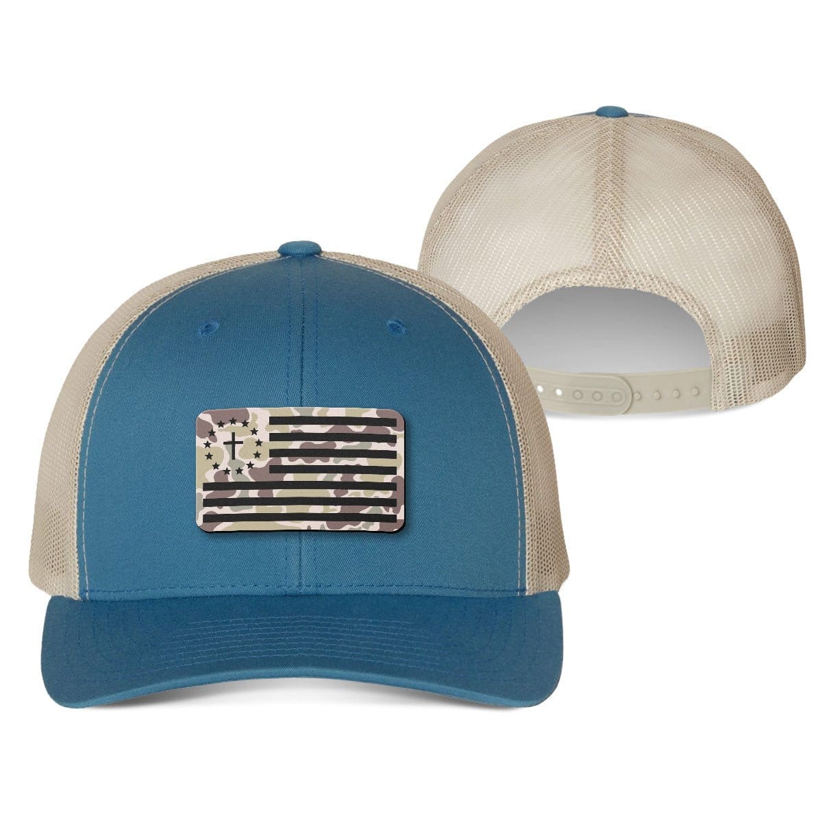 Our True God Hat Snapback / Steel Blue and Silver / One Size One Nation Under God Flag Duck Camo Patch Fall Collection Hats