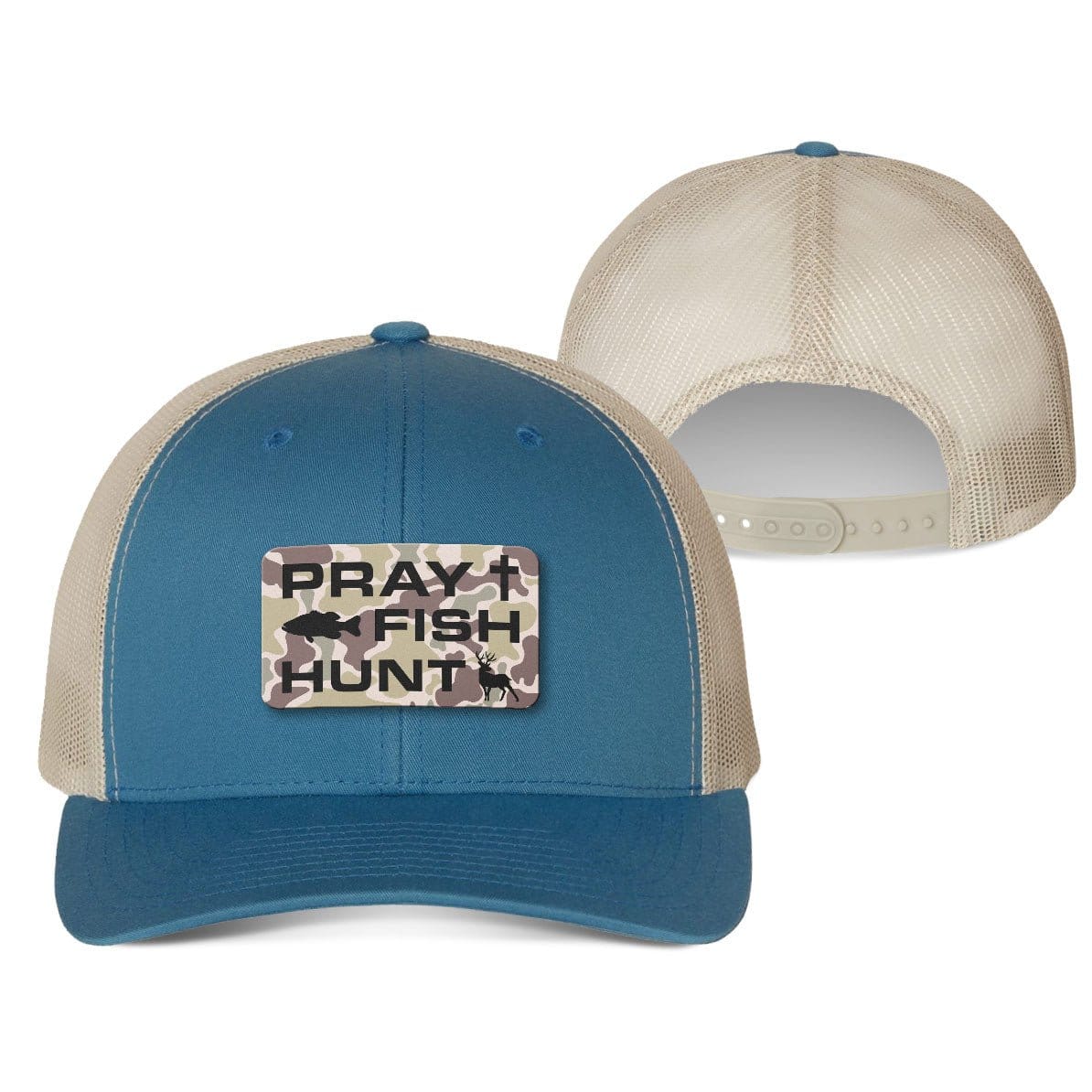 Our True God Hat Snapback / Steel Blue and Silver / One Size Pray Fish Hunt Duck Camo Patch Fall Collection Hats