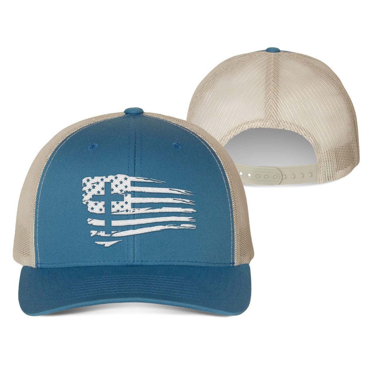 Our True God Hat Snapback / Steel Blue and Silver / One Size Tattered Flag Cross Fall Collection Hats