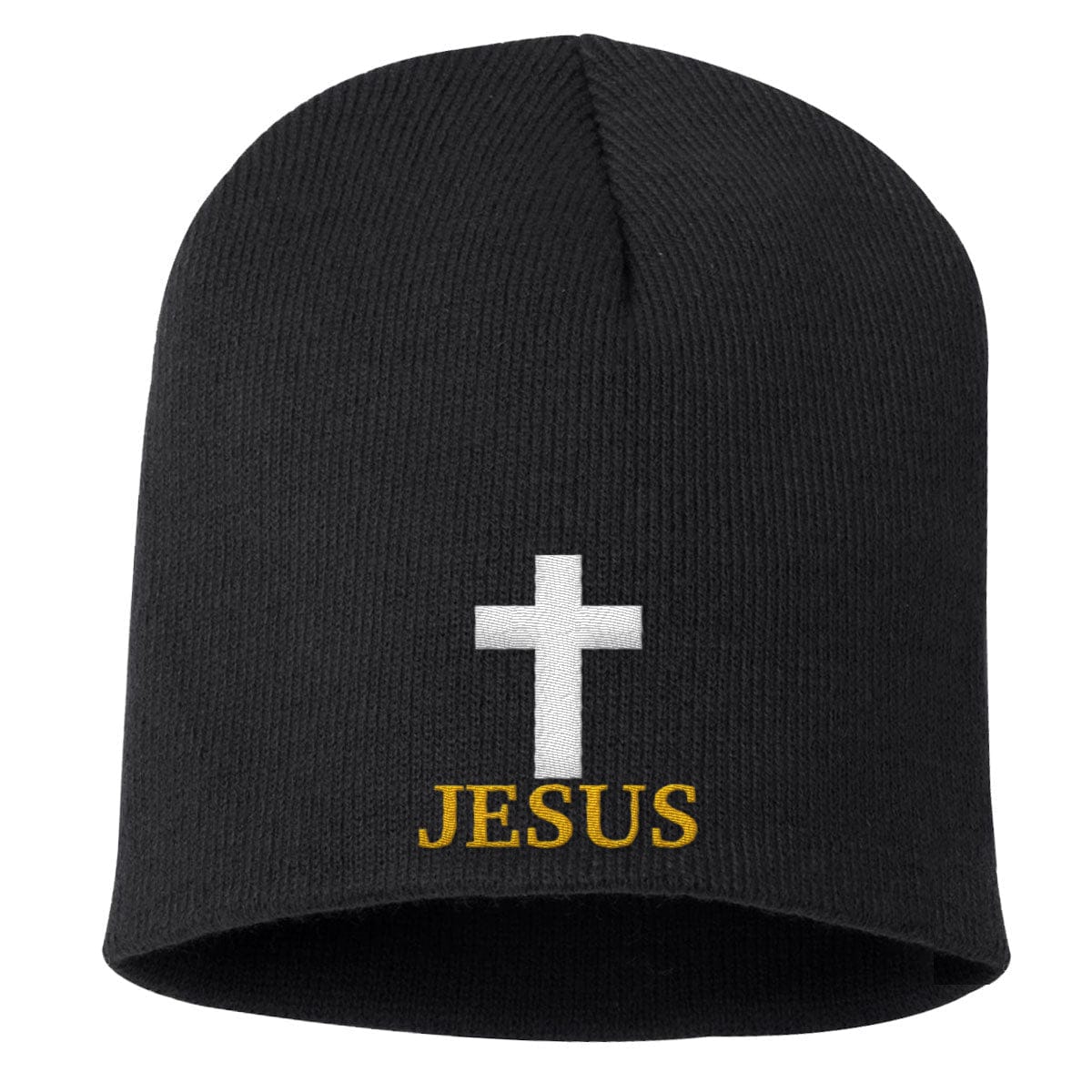 Our True God Hat Uncuffed Beanies / Black / One Size Jesus Cross Beanies