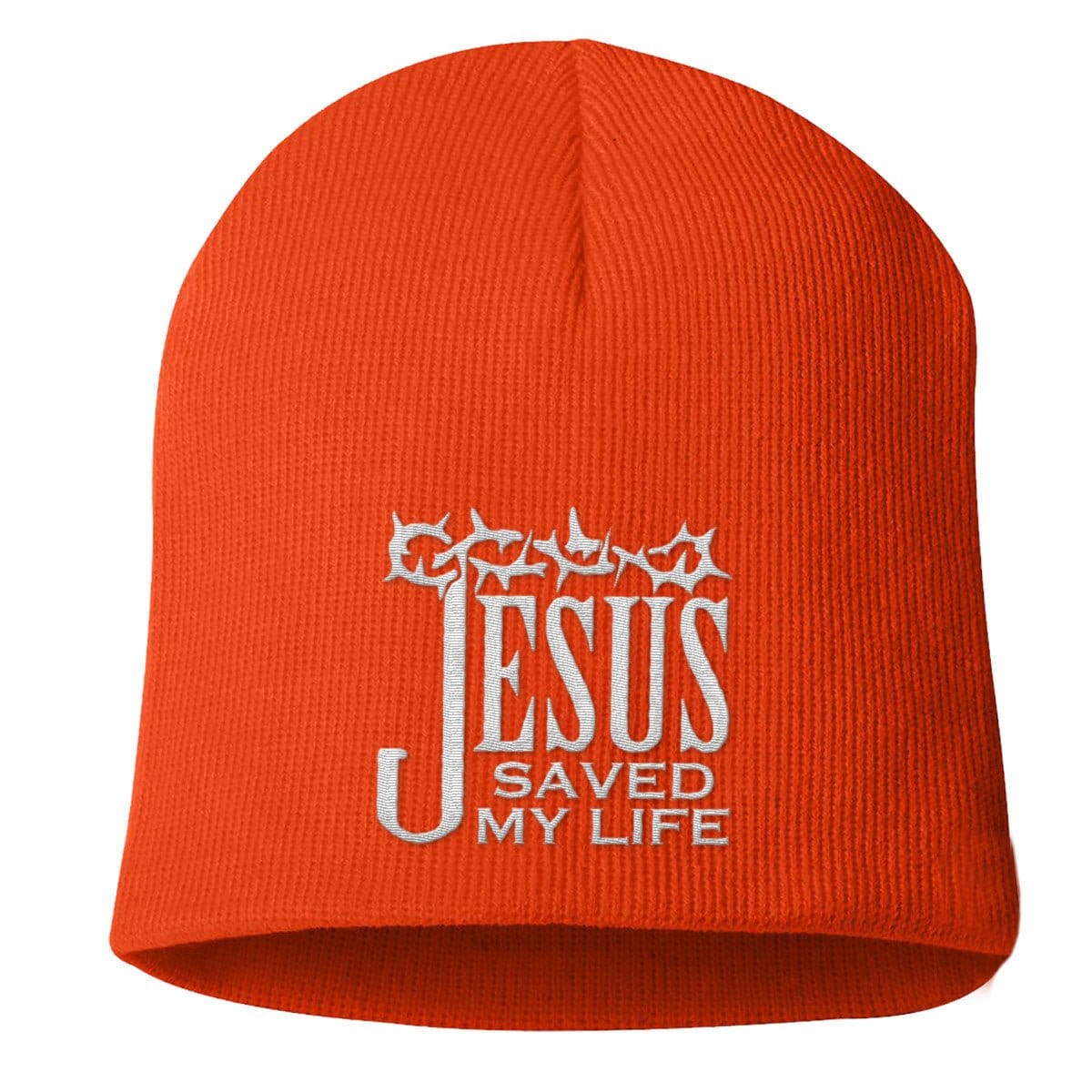 Our True God Hat Uncuffed Beanies / Orange / One Size Jesus Saved My Life Beanies