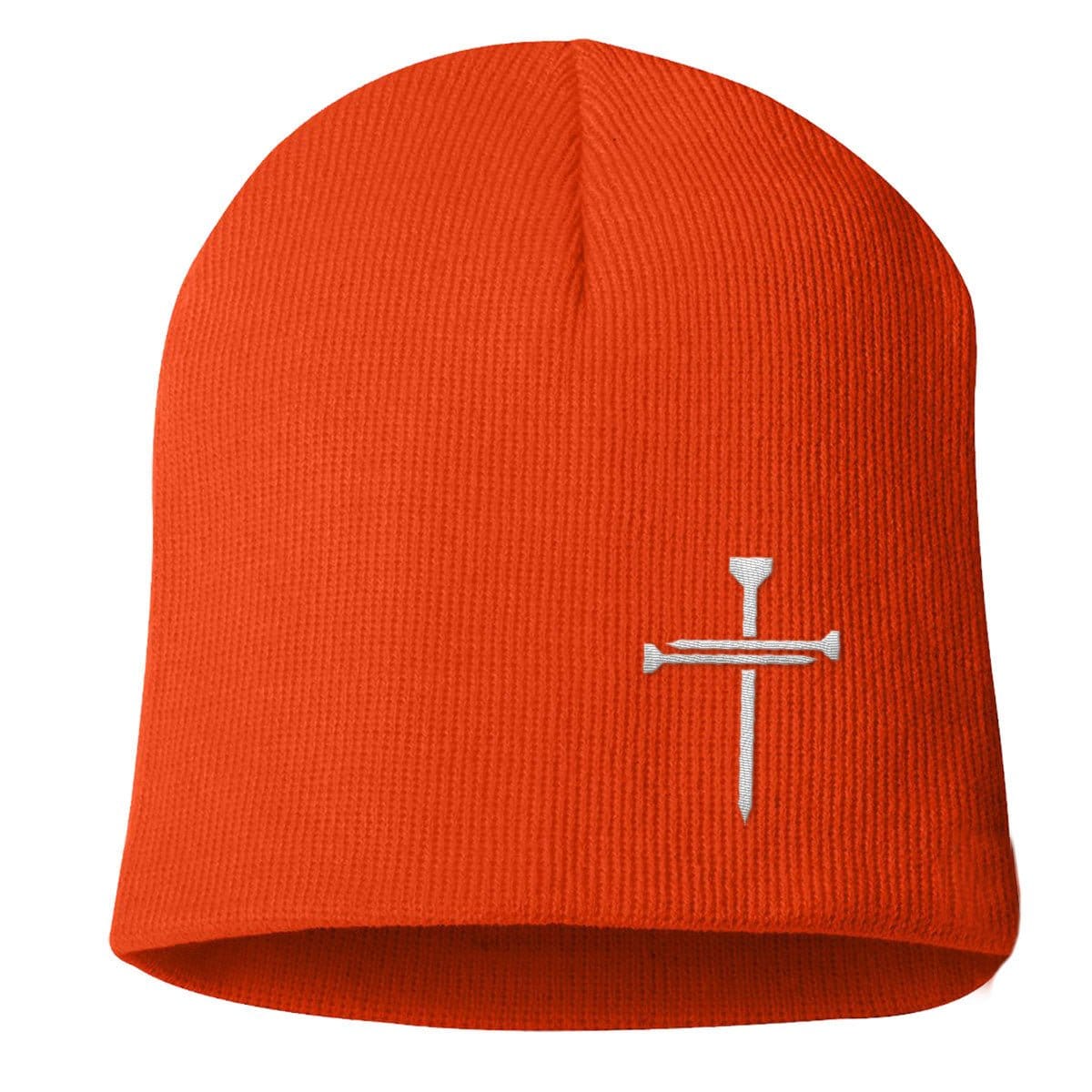 Our True God Hat Uncuffed Beanies / Orange / One Size Nail Cross Lower Left Beanies