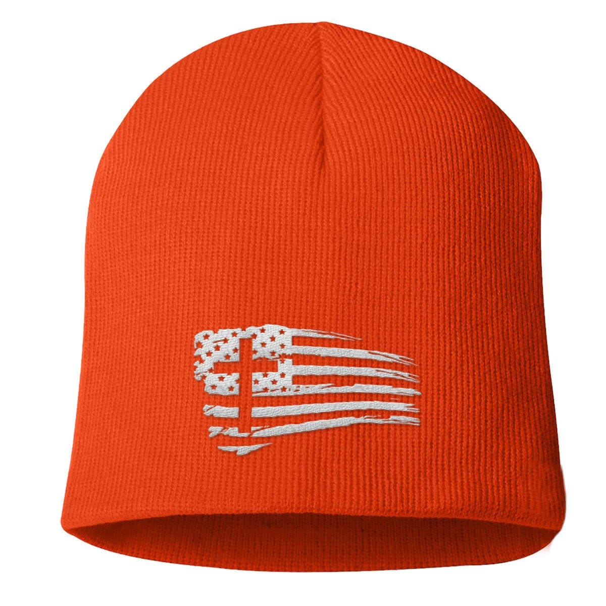 Our True God Hat Uncuffed Beanies / Orange / One Size Tattered Flag Cross Beanies