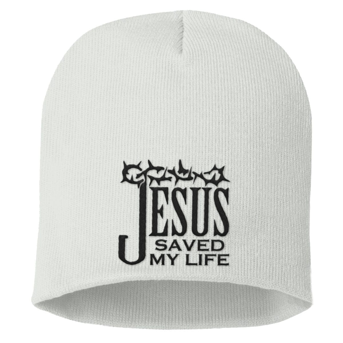 Our True God Hat Uncuffed Beanies / White / One Size Jesus Saved My Life Beanies