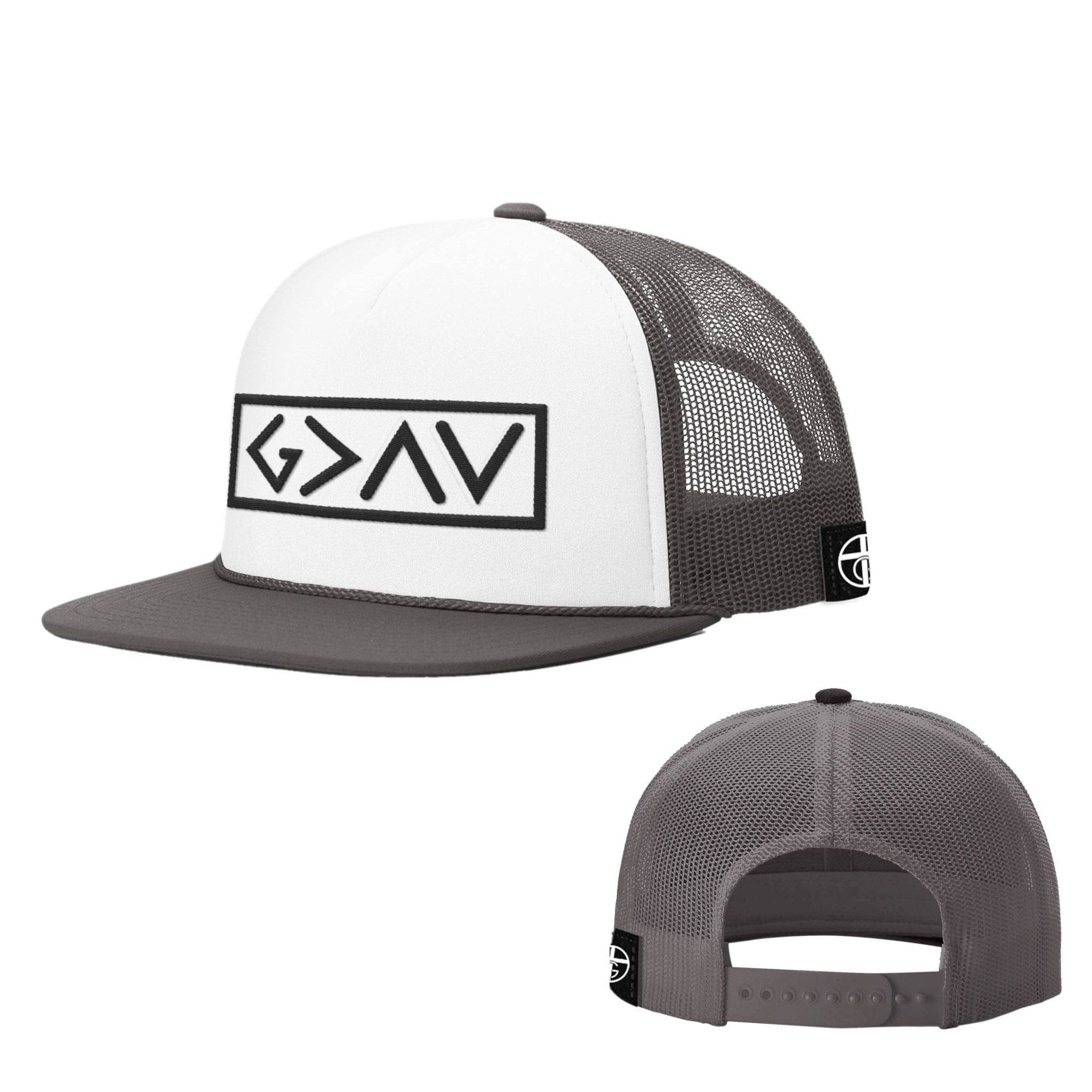 Our True God Hat White and Charcoal / One Size God is Greater Than the Highs and Lows Foam Trucker Hats