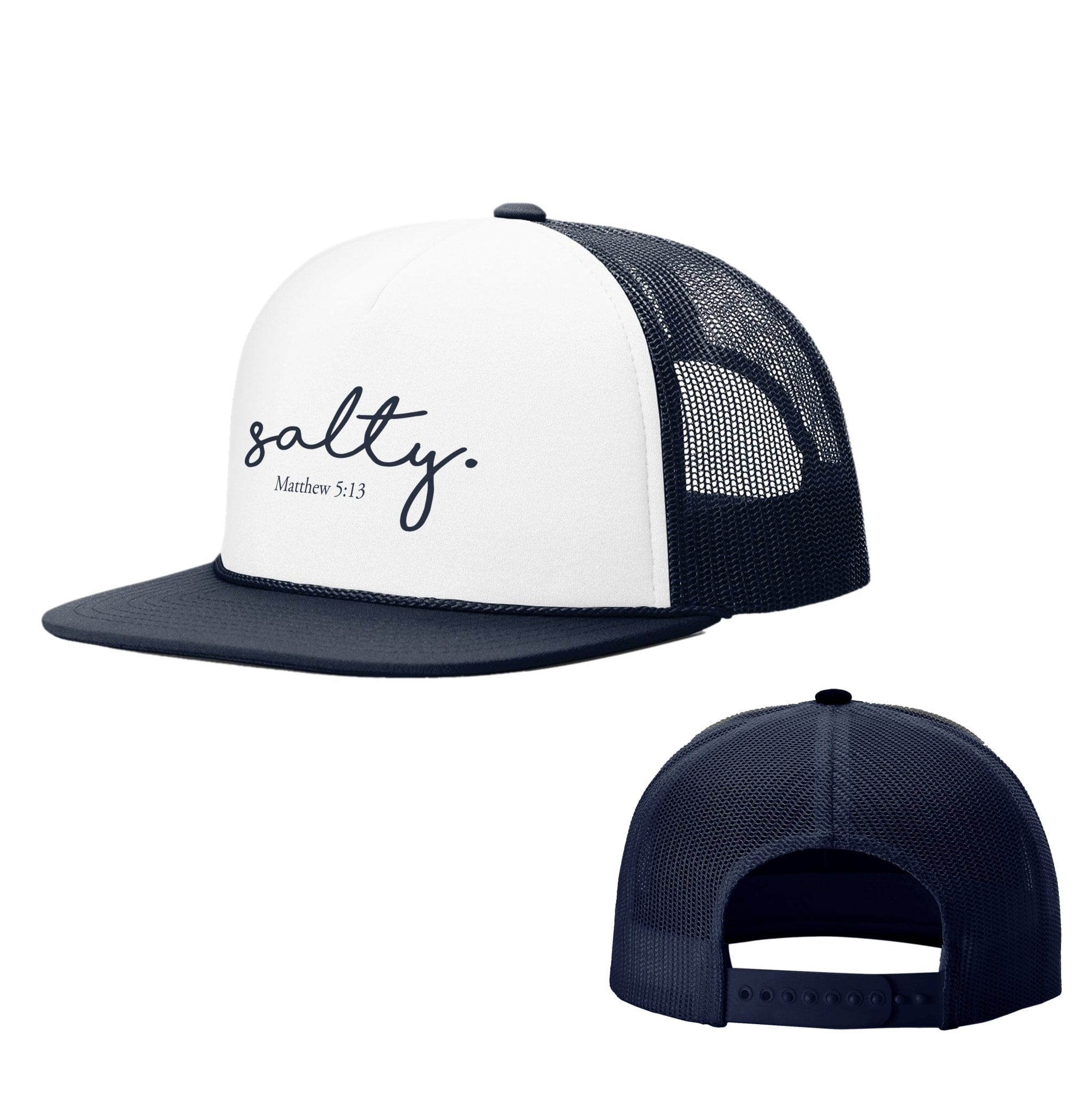 Our True God Hat White and Navy / One Size Salty - Matthew 5:13 Foam Trucker Hats