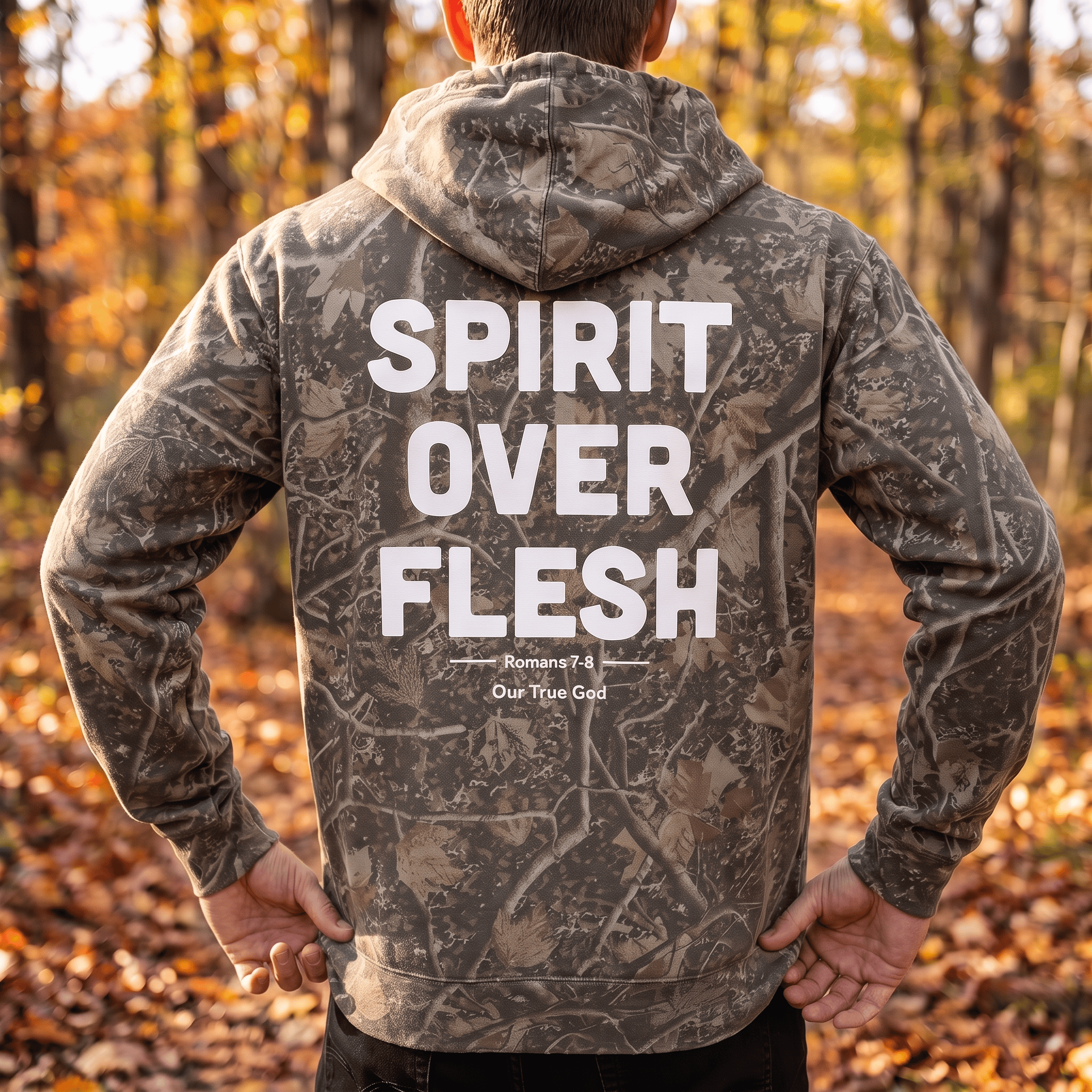 OurTrueGod Customs Apparel Hoodie / Deadwood Tree Camo / S Romans 7: Spirit Over Flesh Hoodie