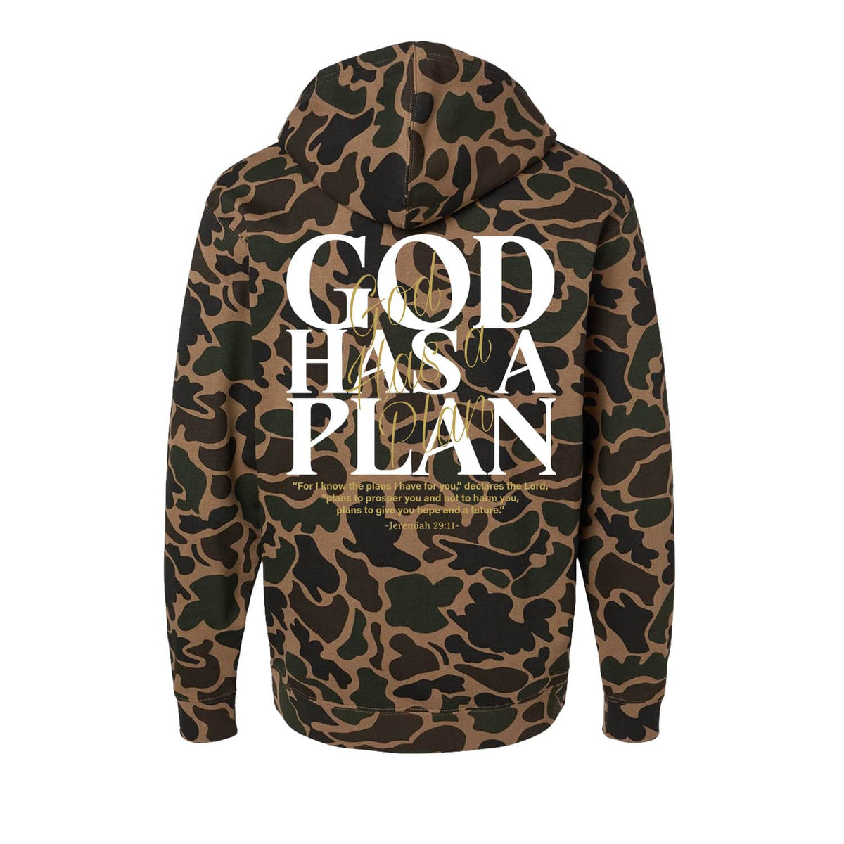 God Has A Plan Hoodie in Duck Camo
