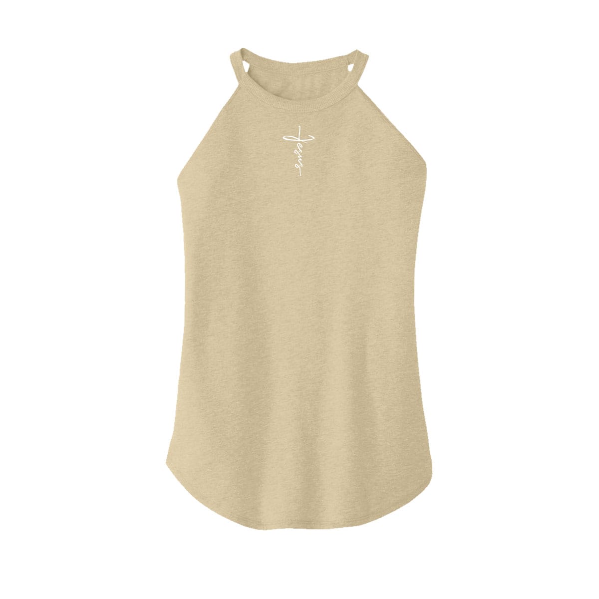 OurTrueGod Customs Apparel Women's Rocker Tank / Desert Tan Heather / XS Jesus Cross Rocker Tank (Front)