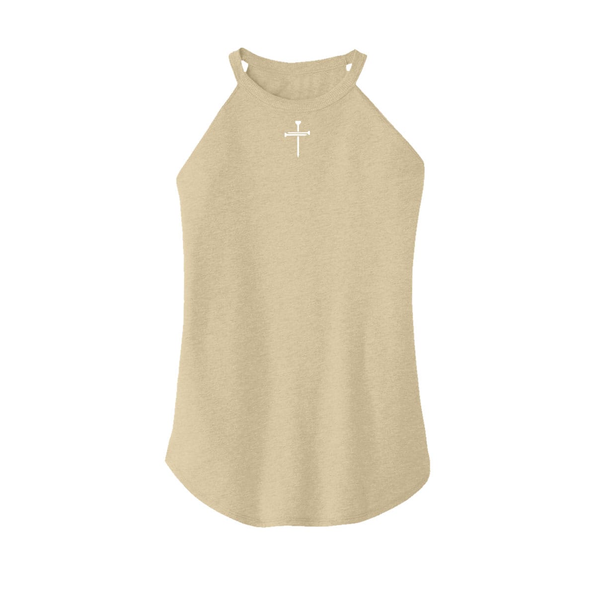 OurTrueGod Customs Apparel Women's Rocker Tank / Desert Tan Heather / XS Nail Cross Rocker Tank (Front)