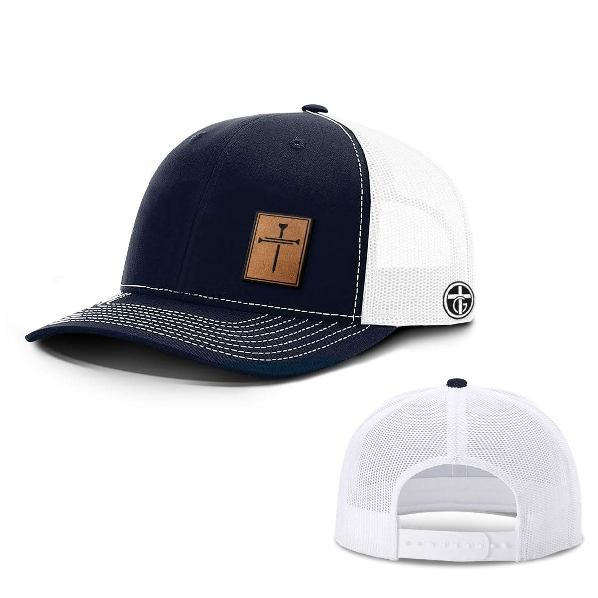 OurTrueGod Customs Hat 3 Nail Cross Leather Patch Hats