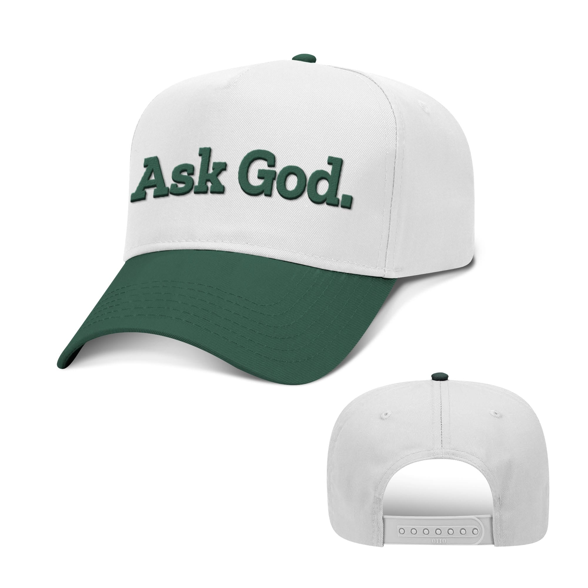OurTrueGod Customs Hat Baseball / Dark Green and White / One Size Ask God. Two Tone Hats