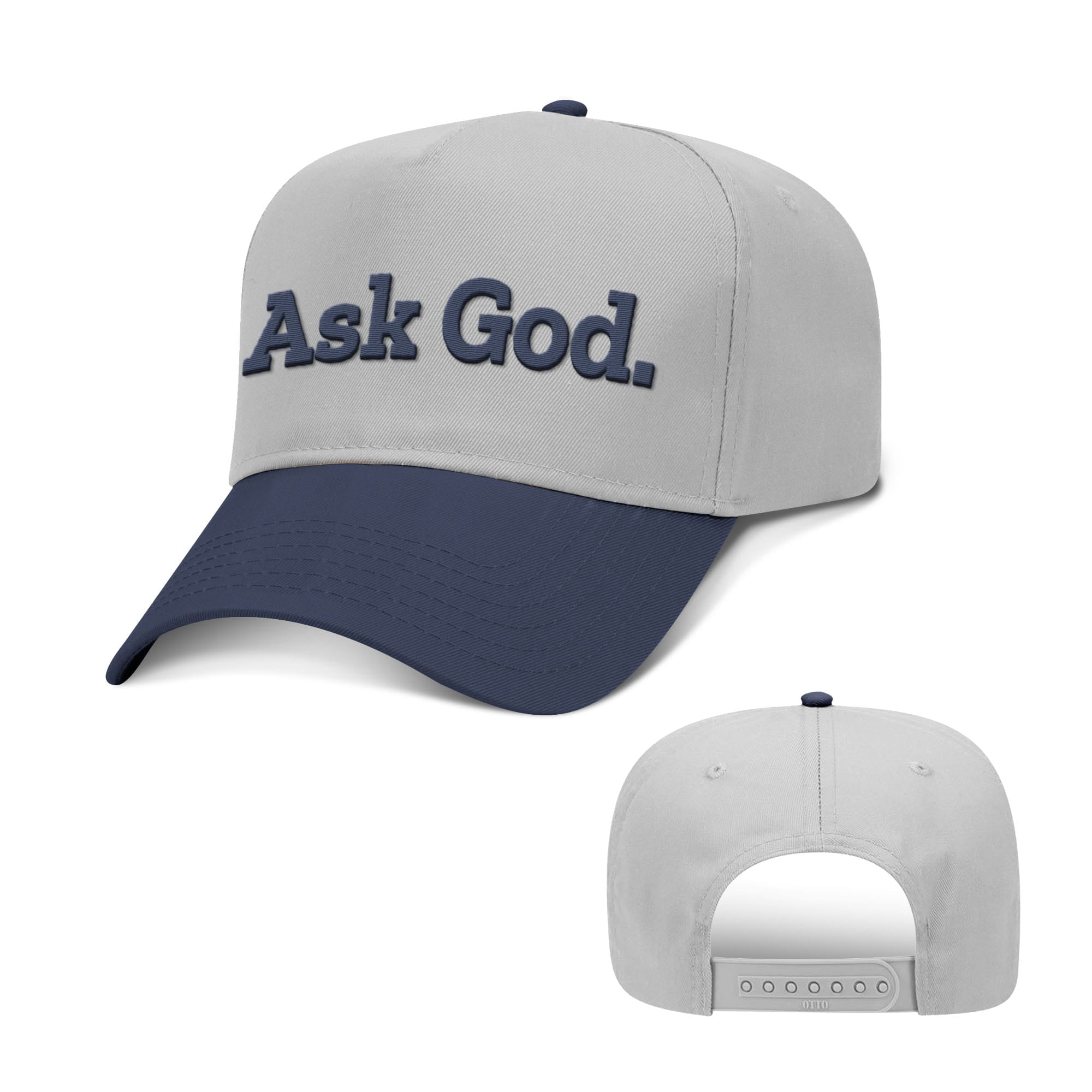 OurTrueGod Customs Hat Baseball / Navy and Grey / One Size Ask God. Two Tone Hats
