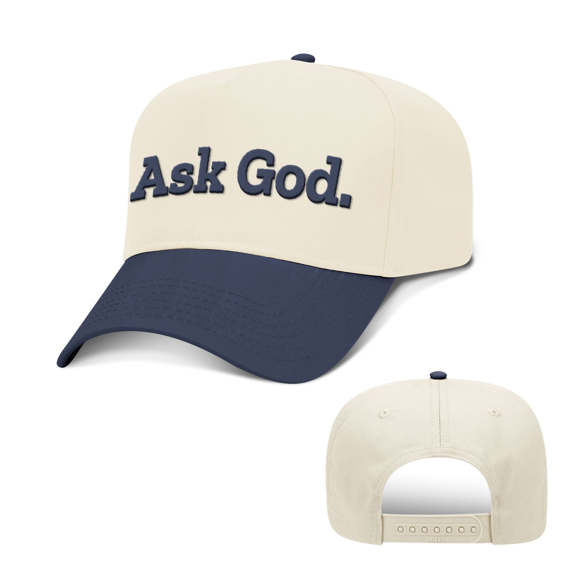 OurTrueGod Customs Hat Baseball / Navy and Natural / One Size Ask God. Two Tone Hats