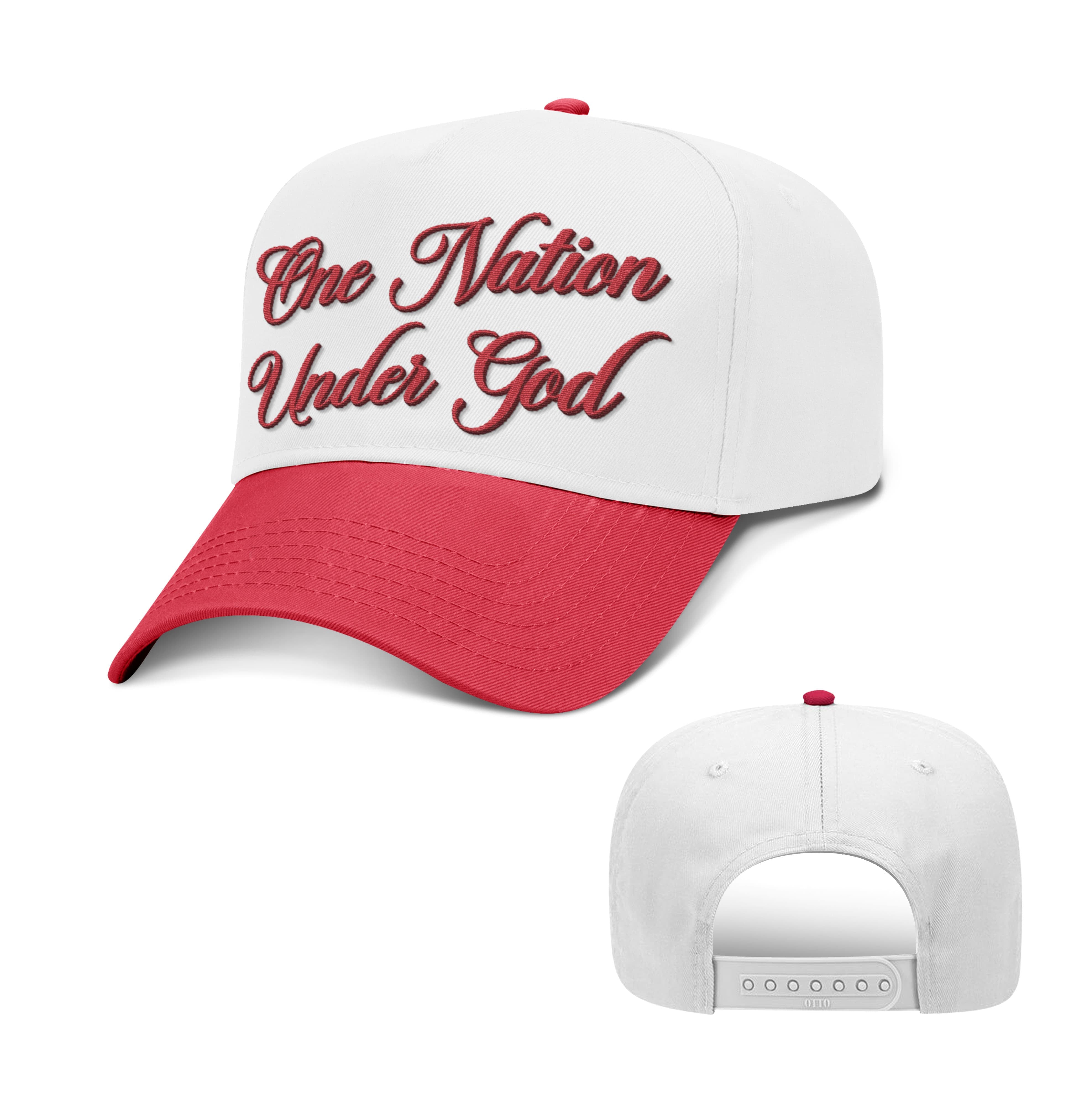 OurTrueGod Customs Hat Baseball / Red and White / One Size One Nation Under God Script Two Tone Hats