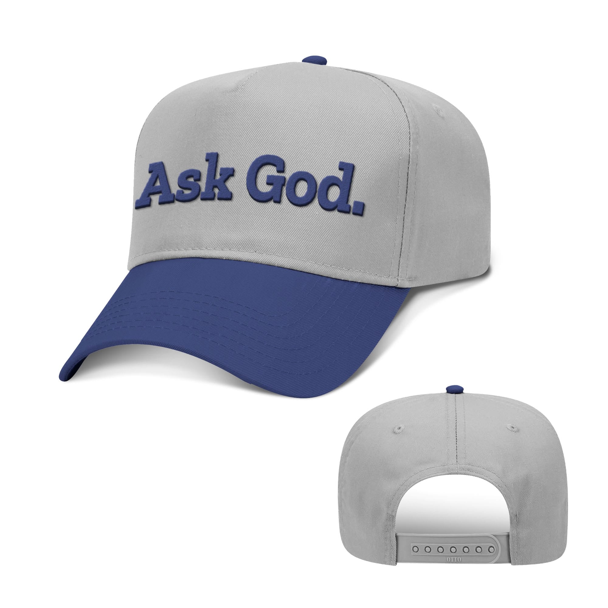 OurTrueGod Customs Hat Baseball / Royal Blue and Grey / One Size Ask God. Two Tone Hats