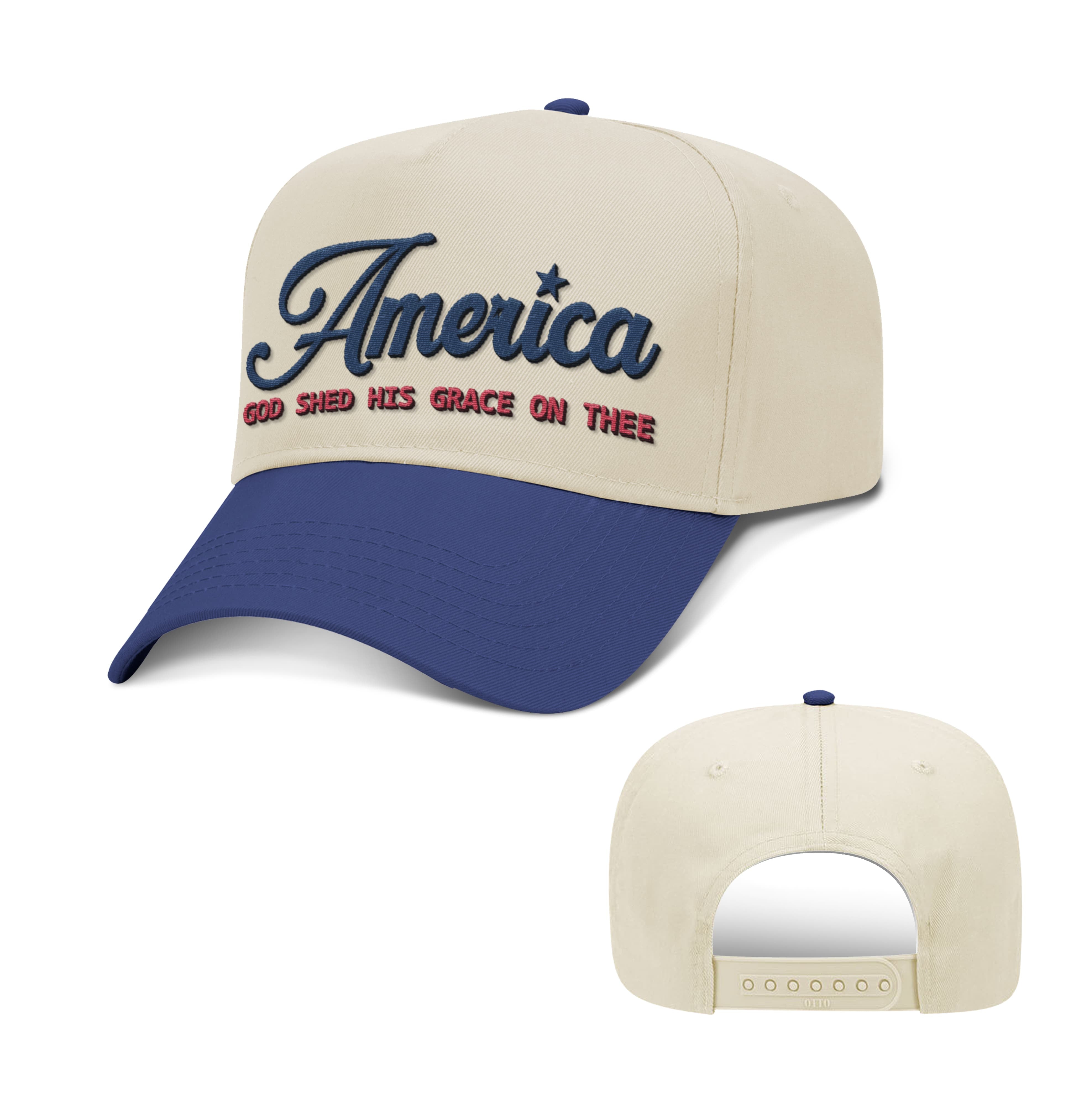 OurTrueGod Customs Hat Baseball / Royal Blue and Natural / One Size America God Shed His Grace On Thee Two Tone Hats