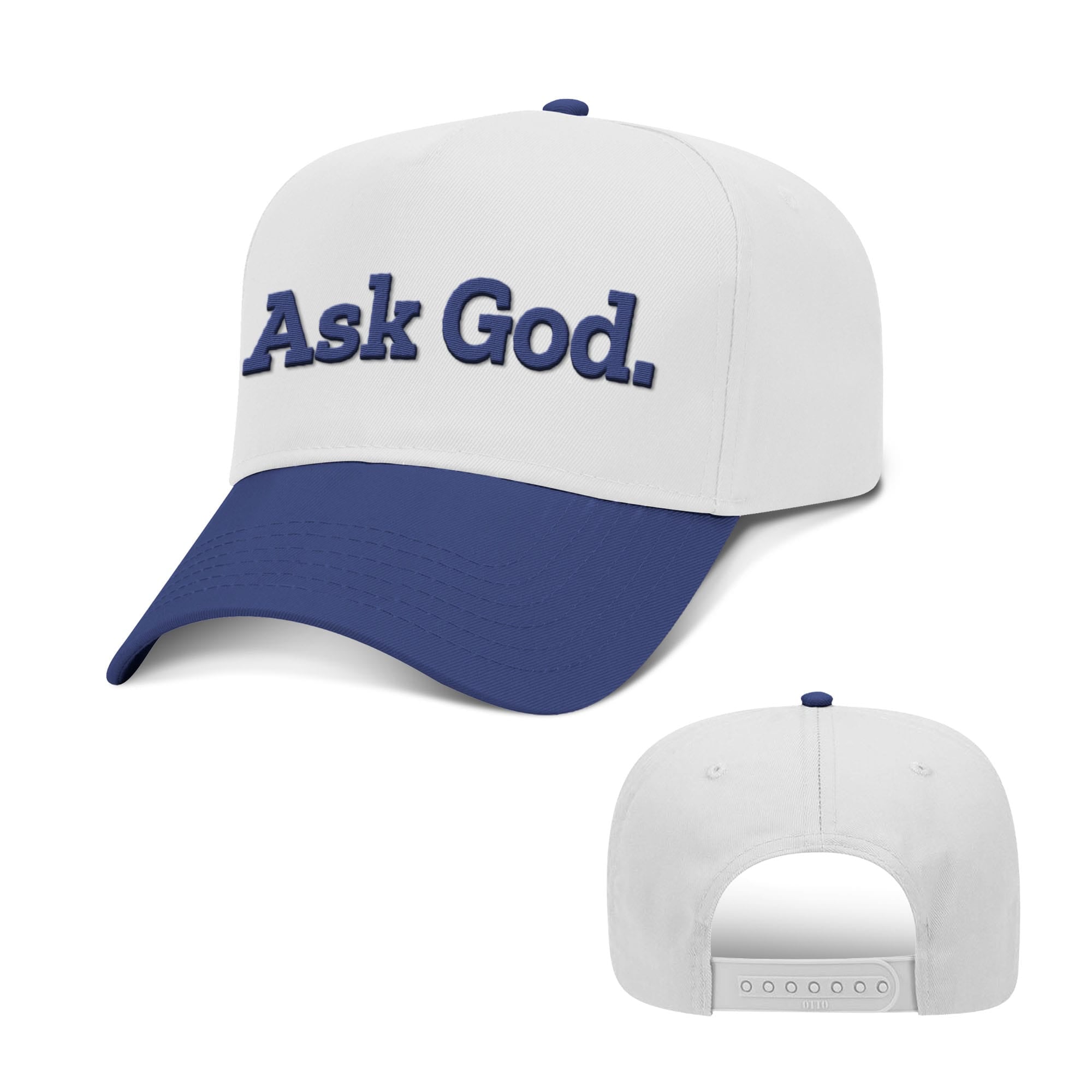 OurTrueGod Customs Hat Baseball / Royal Blue and White / One Size Ask God. Two Tone Hats