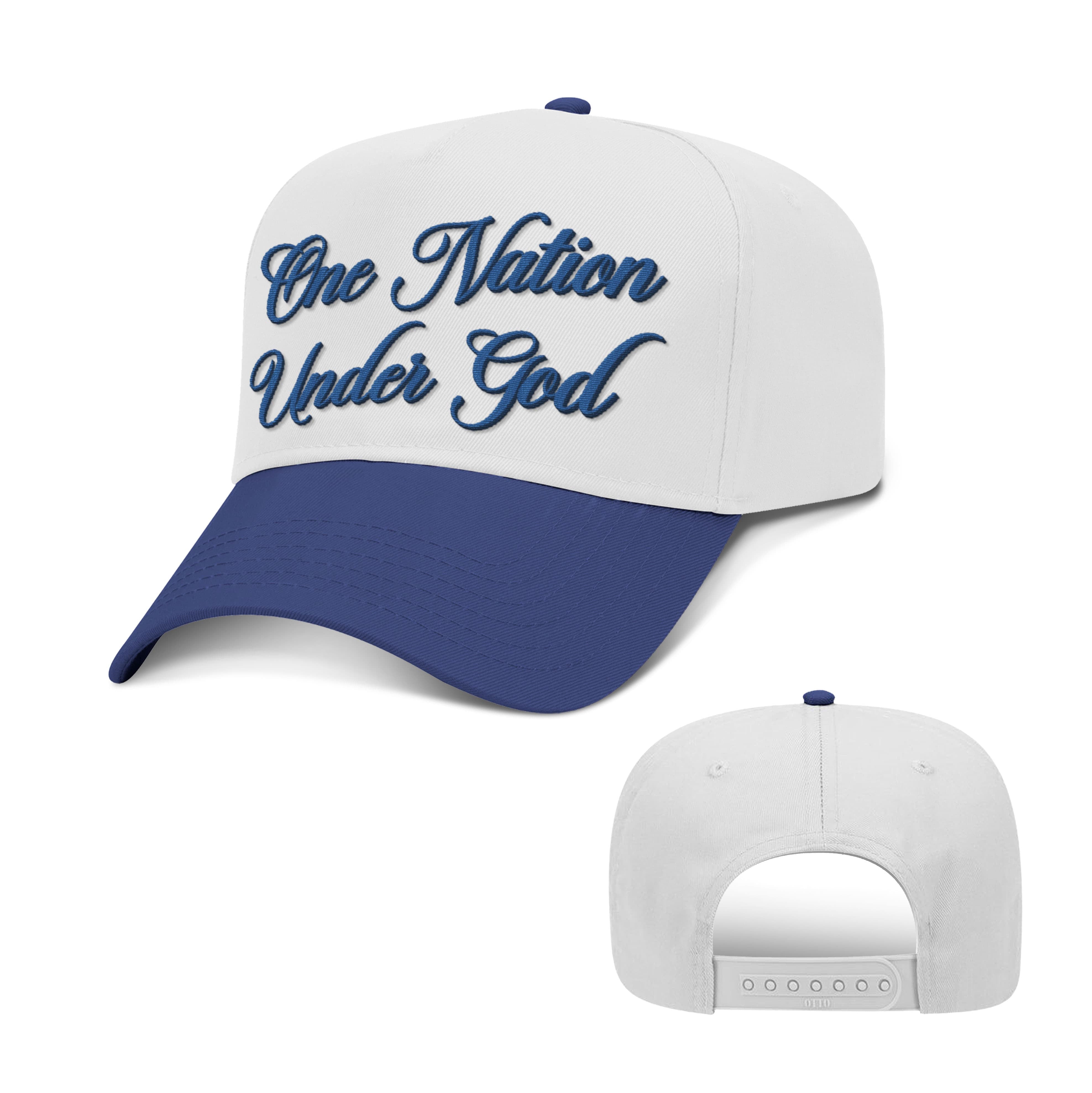 OurTrueGod Customs Hat Baseball / Royal Blue and White / One Size One Nation Under God Script Two Tone Hats