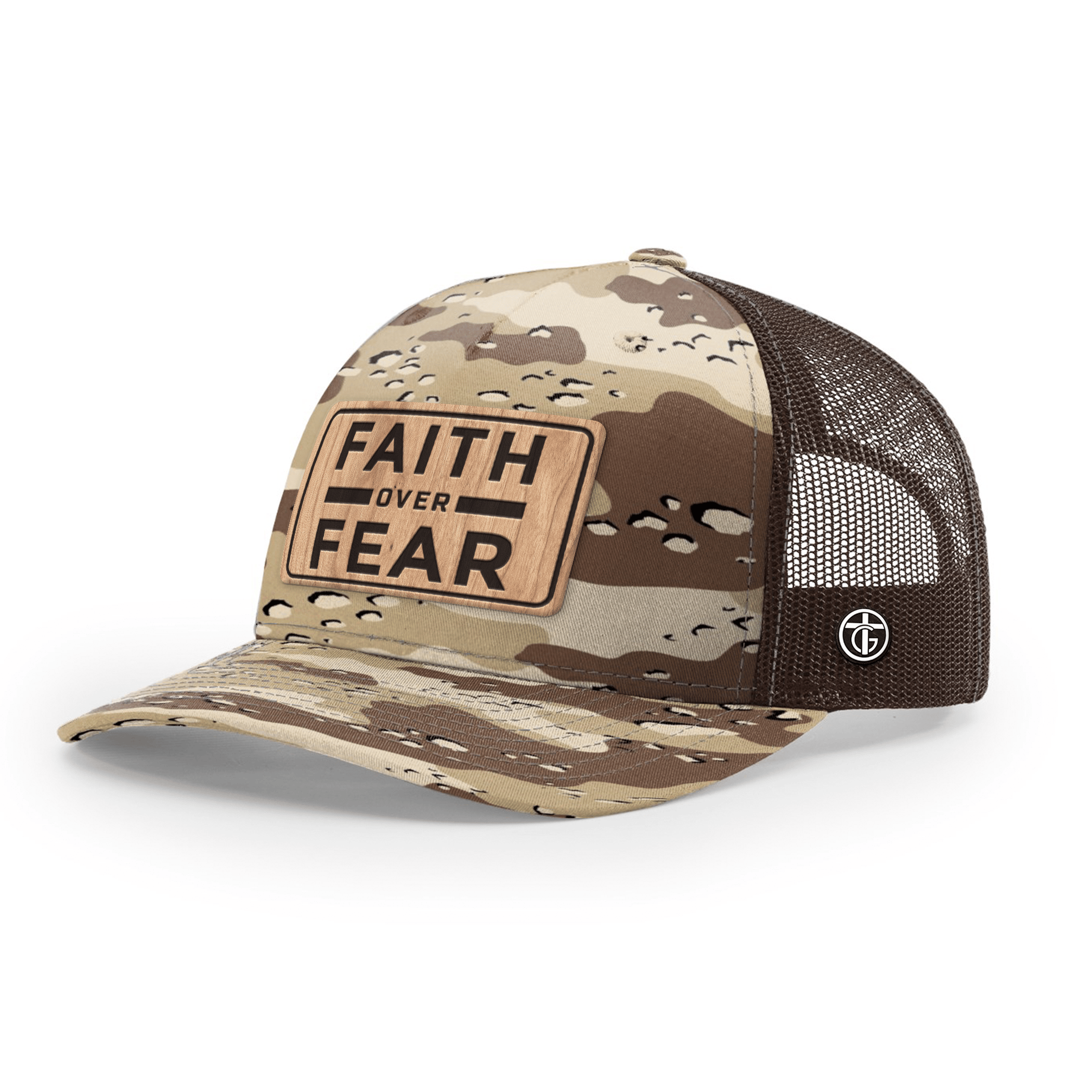 OurTrueGod Customs Hat Faith Over Fear Camo Wood Patch Camo Hats