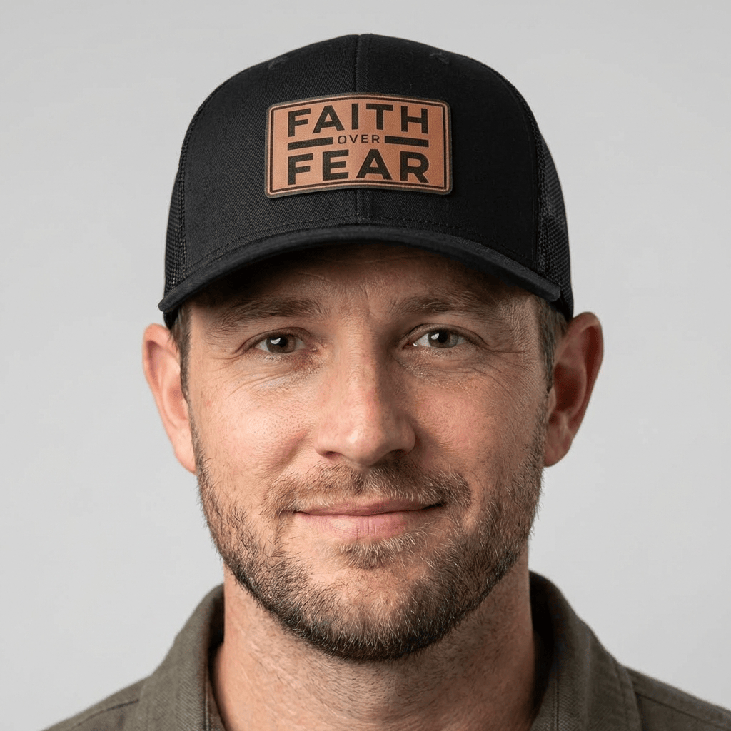 OurTrueGod Customs Hat Faith Over Fear Leather Patch Hats