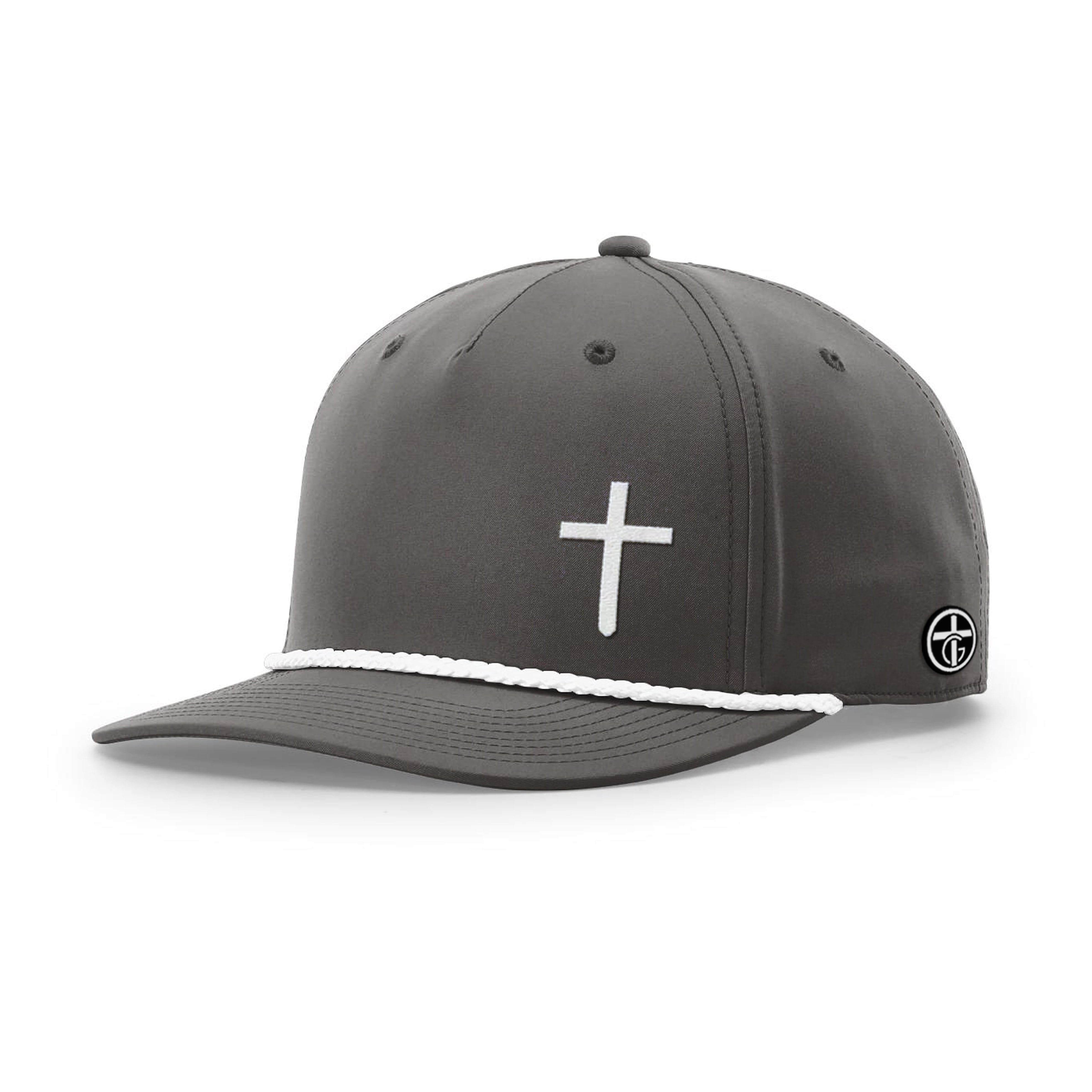 OurTrueGod Customs Hat Five Panel Classic / Dark Grey and White / One Size Cross Lower Left Rope Hats