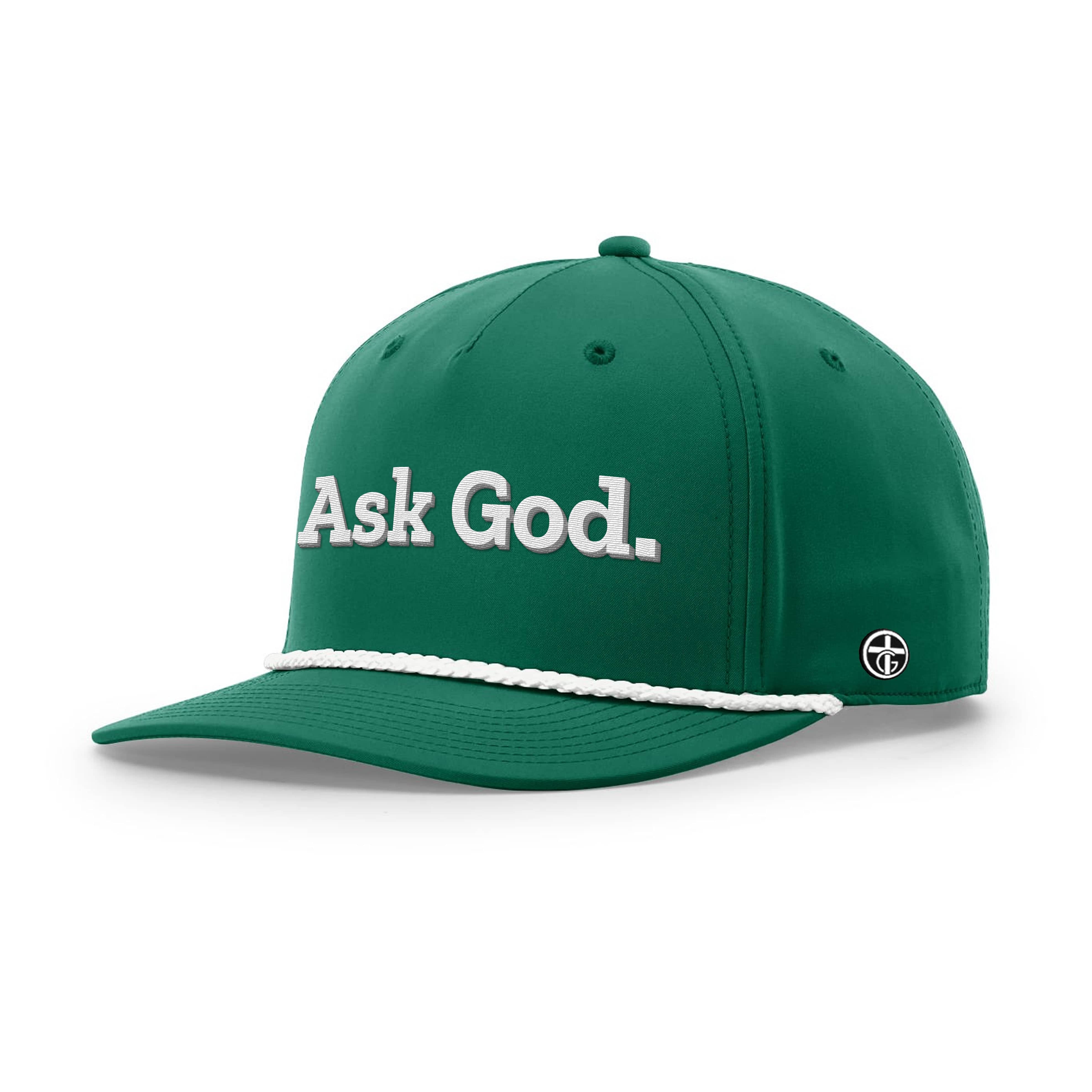 OurTrueGod Customs Hat Five Panel Classic / Kelly and White / One Size Ask God. Rope Hats