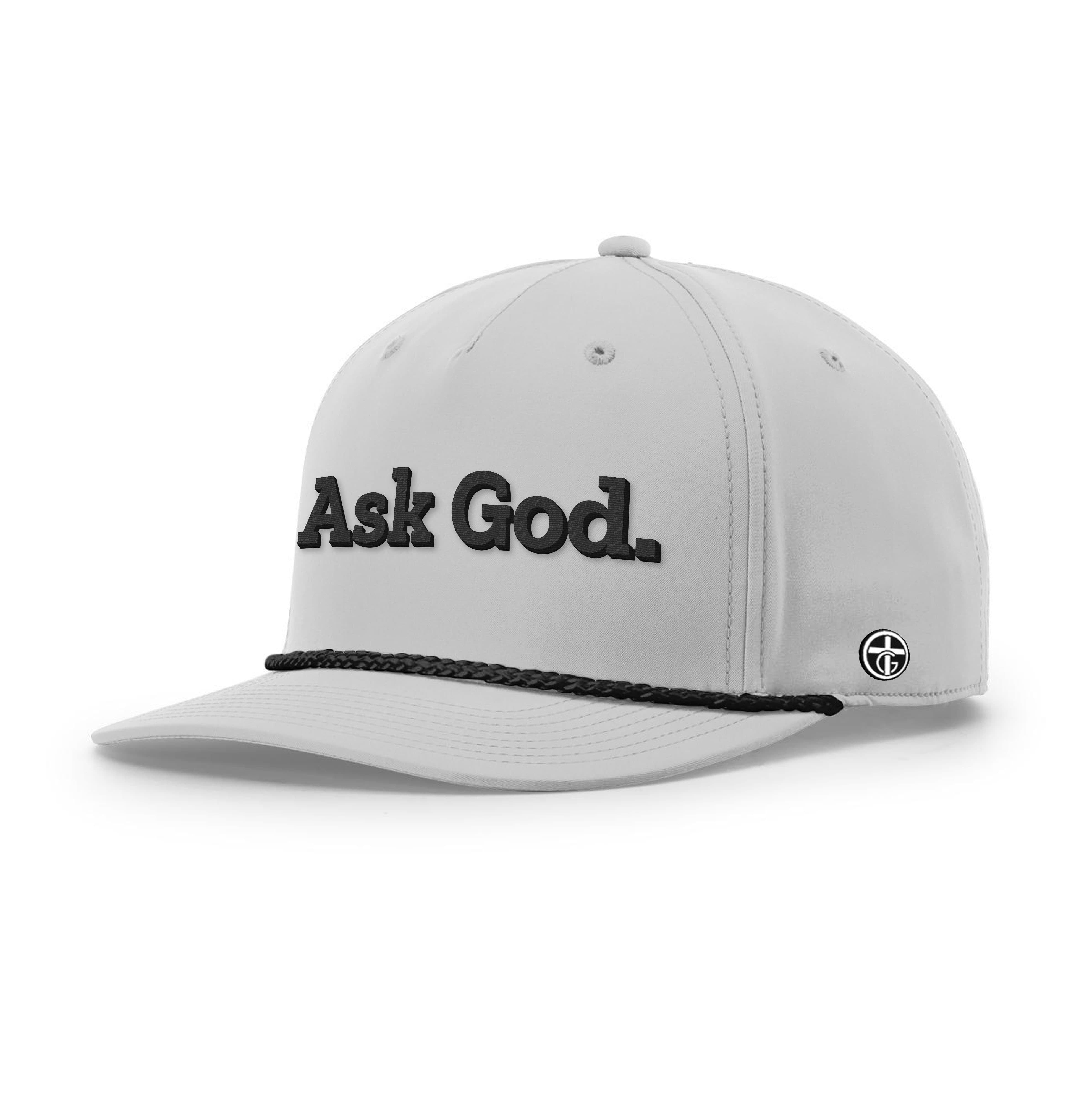 OurTrueGod Customs Hat Five Panel Classic / Light Grey and Black / One Size Ask God. Rope Hats