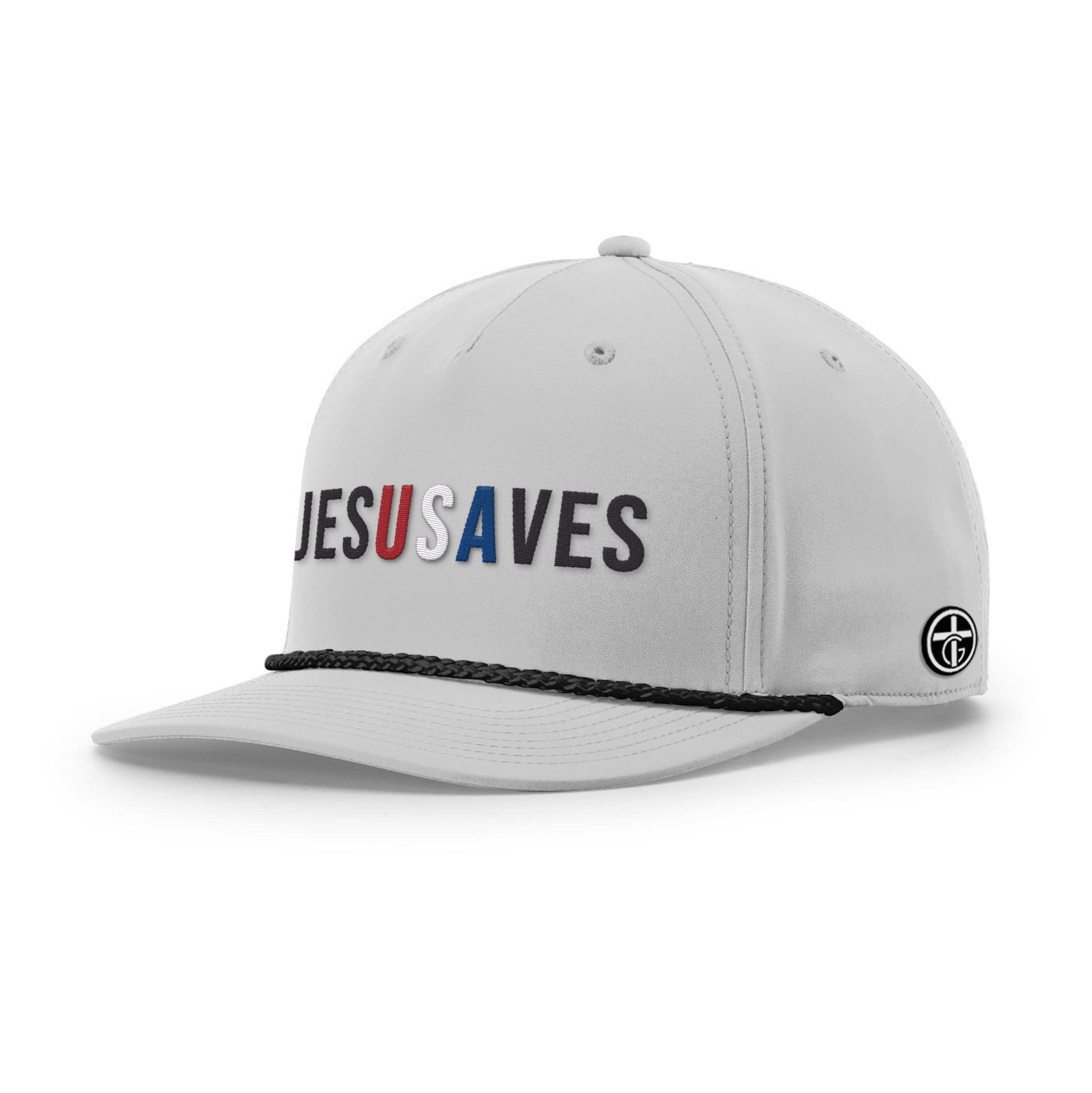 OurTrueGod Customs Hat Five Panel Classic / Light Grey and Black / One Size JESUSAVES Rope Hats