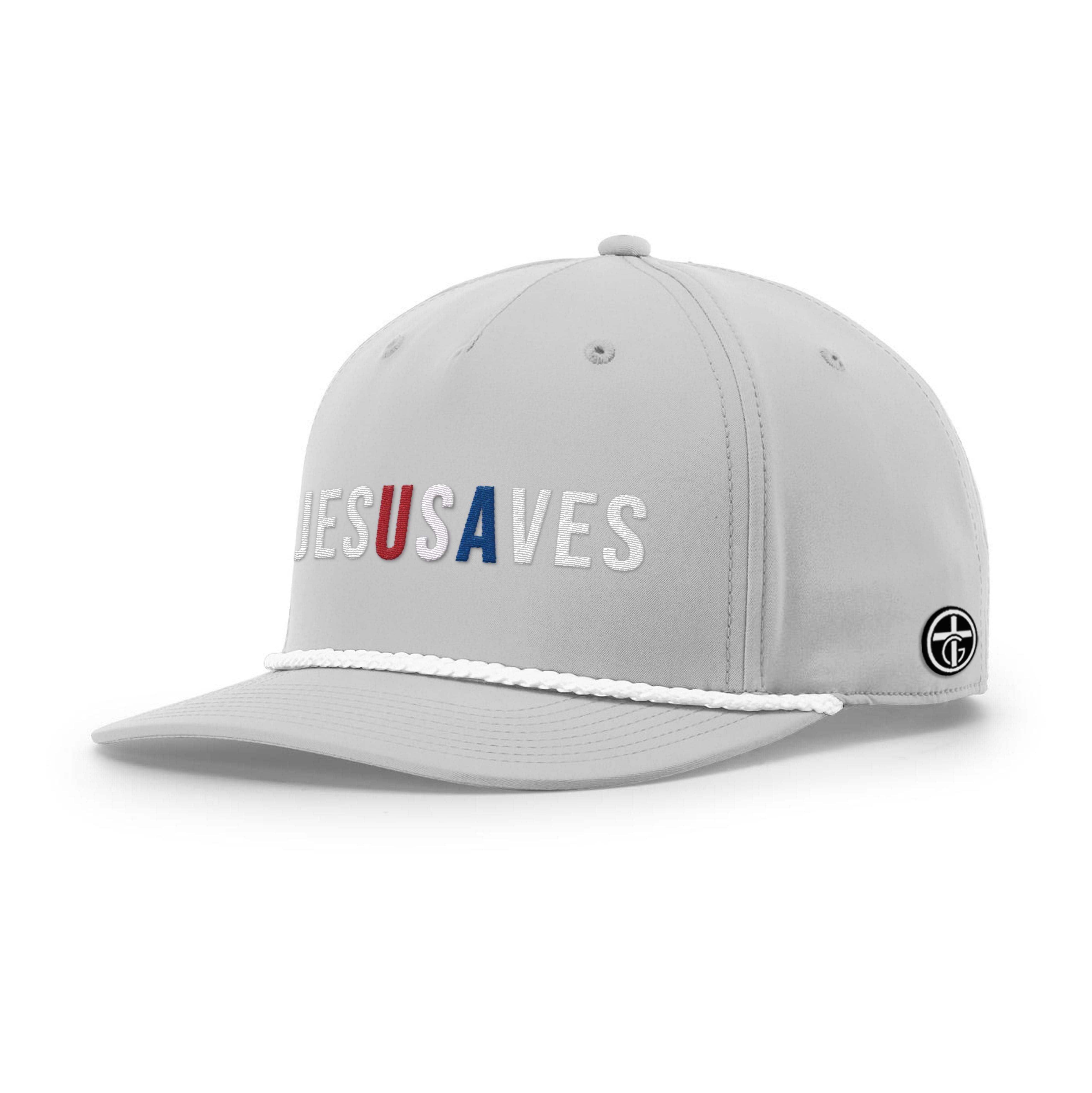 OurTrueGod Customs Hat Five Panel Classic / Light Grey and White / One Size JESUSAVES Rope Hats