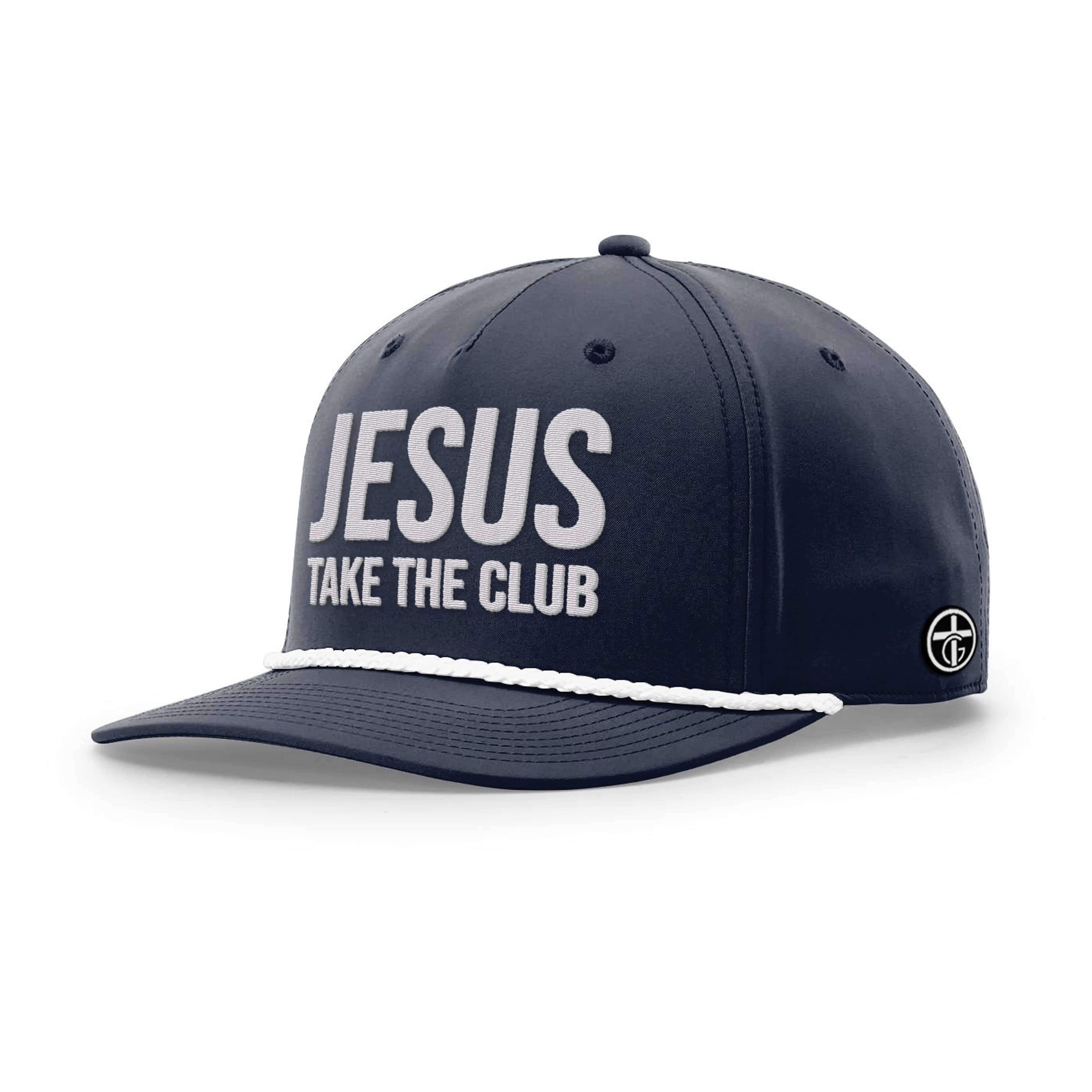 OurTrueGod Customs Hat Five Panel Classic / Navy and White / One Size Jesus Take the Club Rope Hats