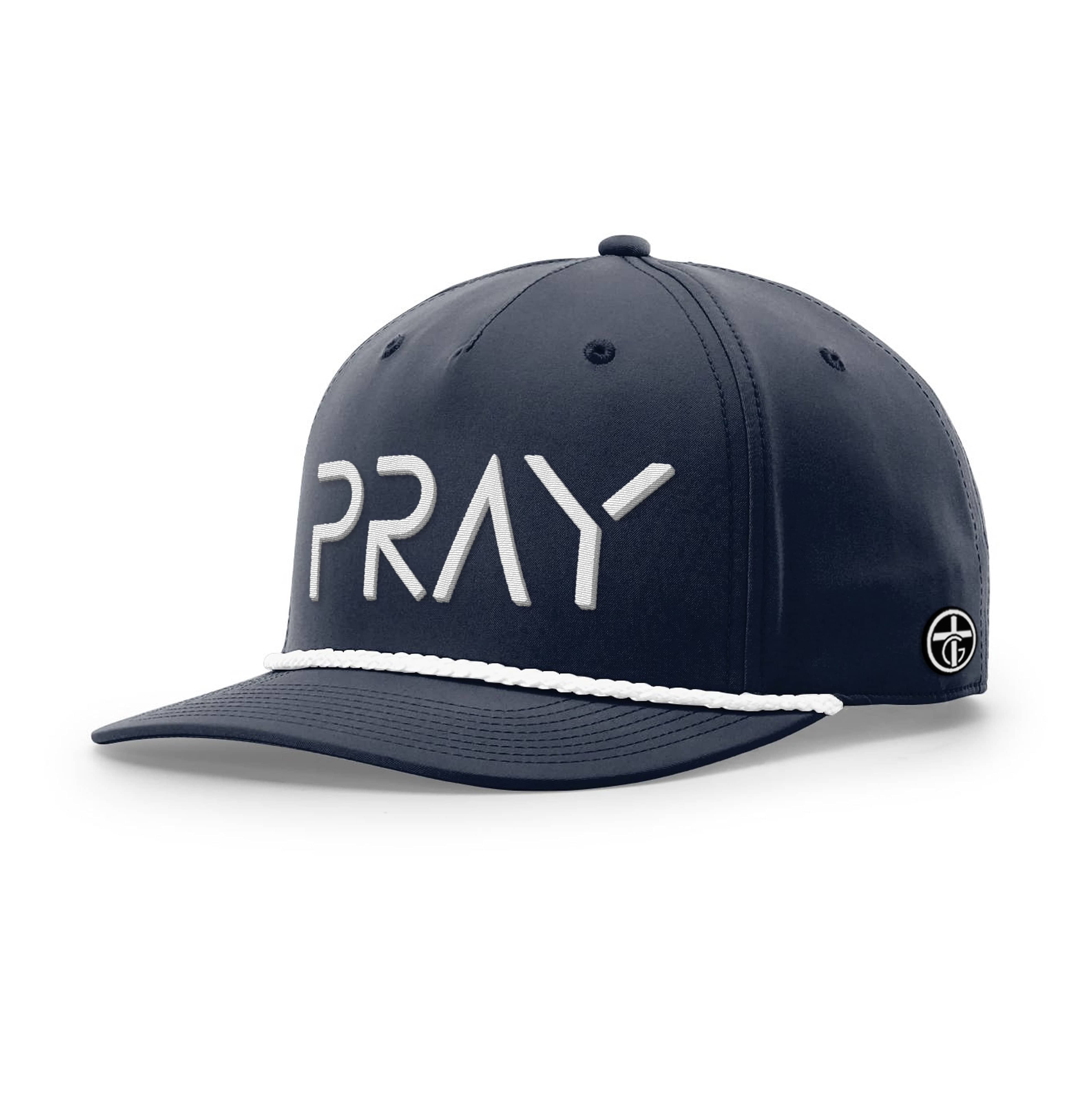 OurTrueGod Customs Hat Five Panel Classic / Navy and White / One Size PRAY Rope Hats