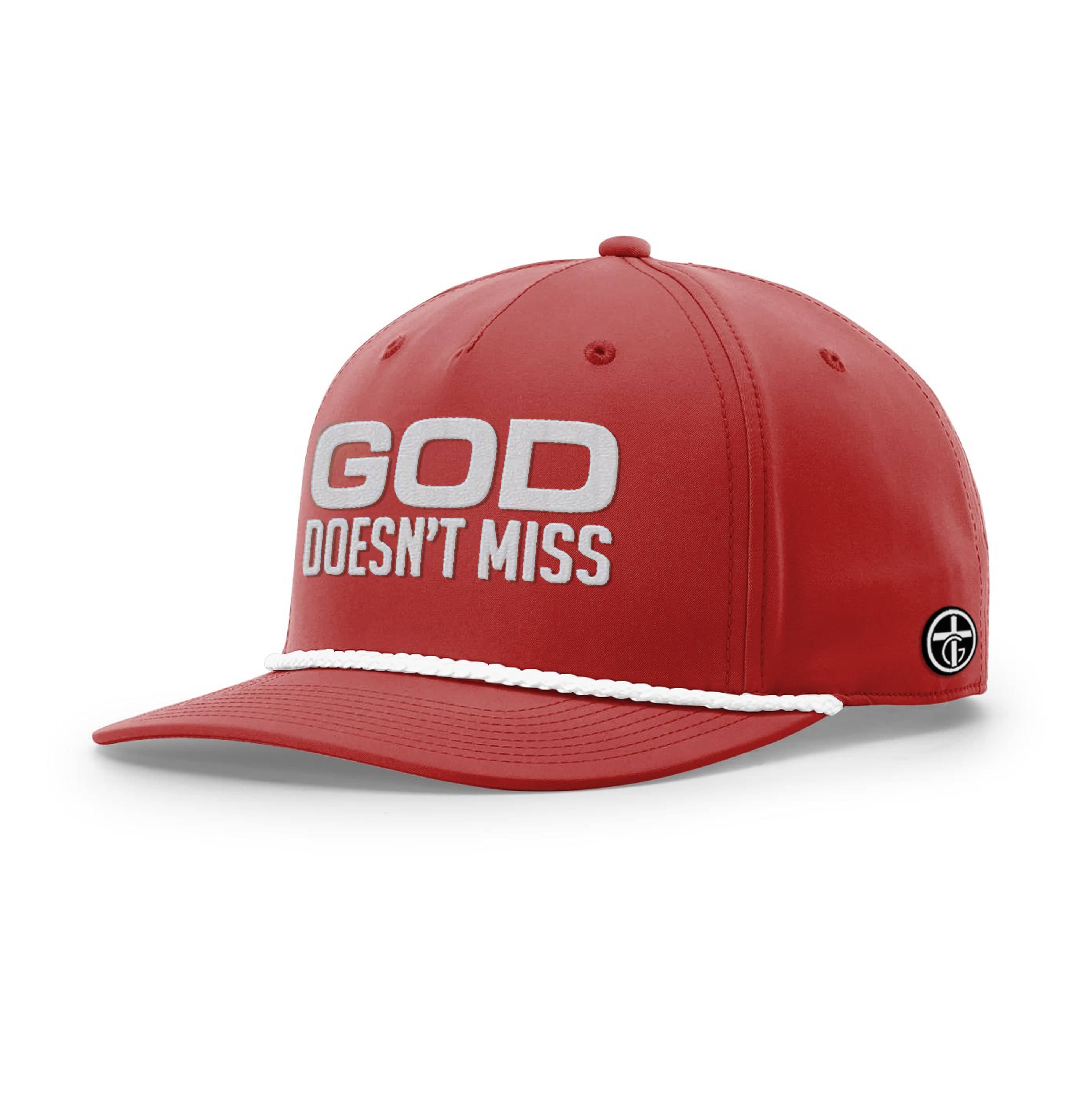 OurTrueGod Customs Hat Five Panel Classic / Red and White / One Size God Doesn't Miss Rope Hats
