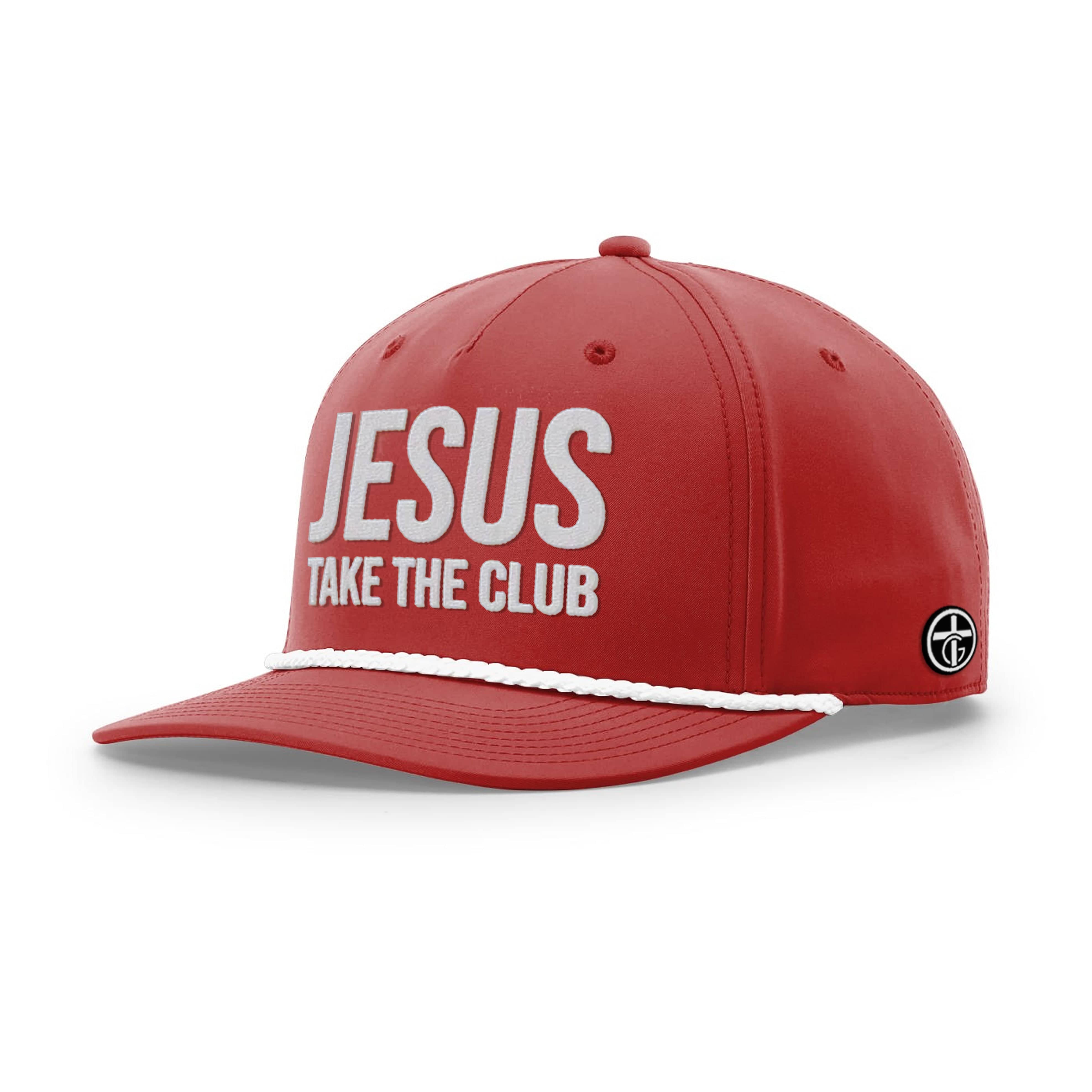 OurTrueGod Customs Hat Five Panel Classic / Red and White / One Size Jesus Take the Club Rope Hats