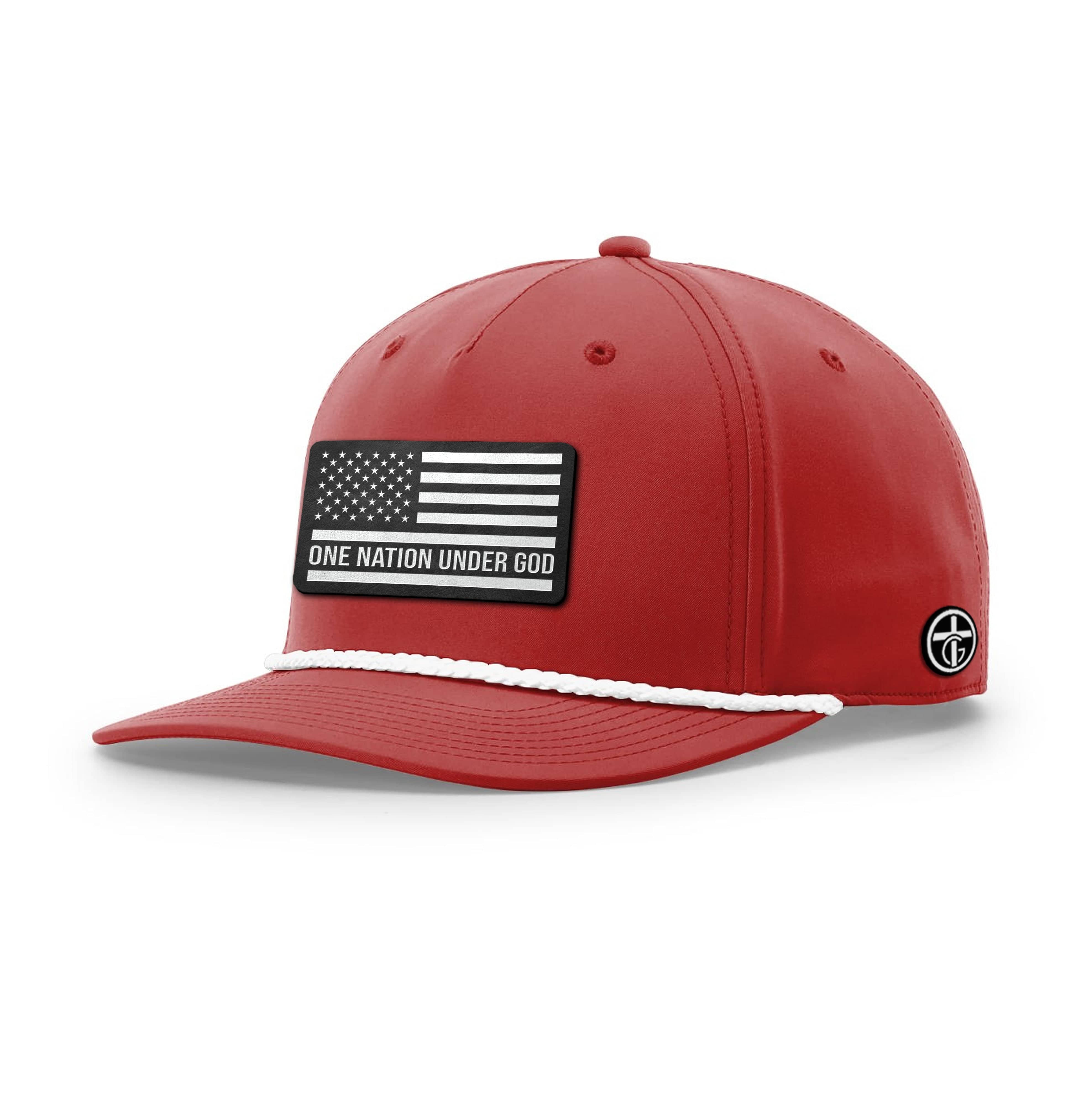 OurTrueGod Customs Hat Five Panel Classic / Red and White / One Size One Nation Under God Flag DBD Edition Patch Rope Hats