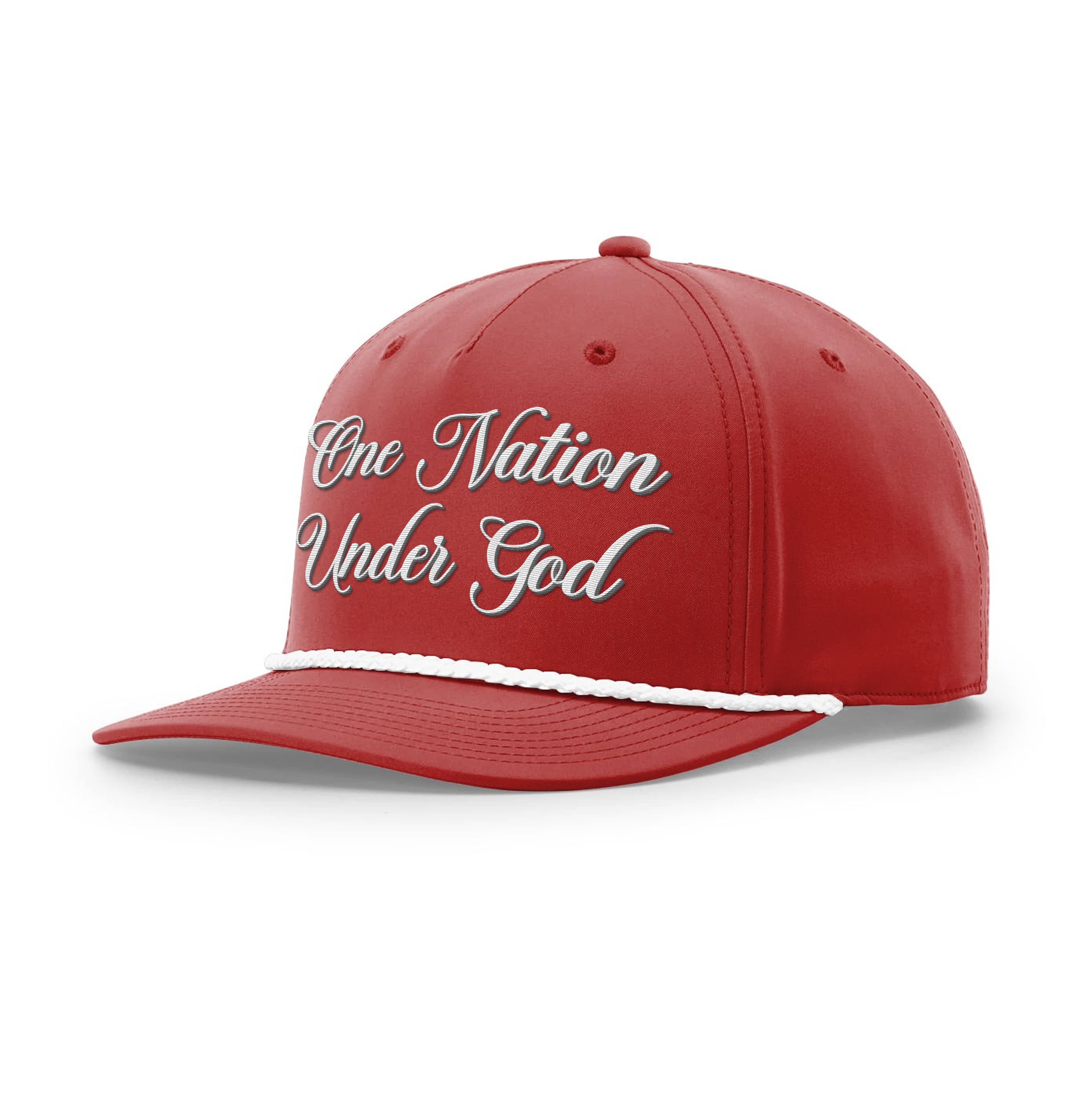 OurTrueGod Customs Hat Five Panel Classic / Red and White / One Size One Nation Under God Script Rope Hats