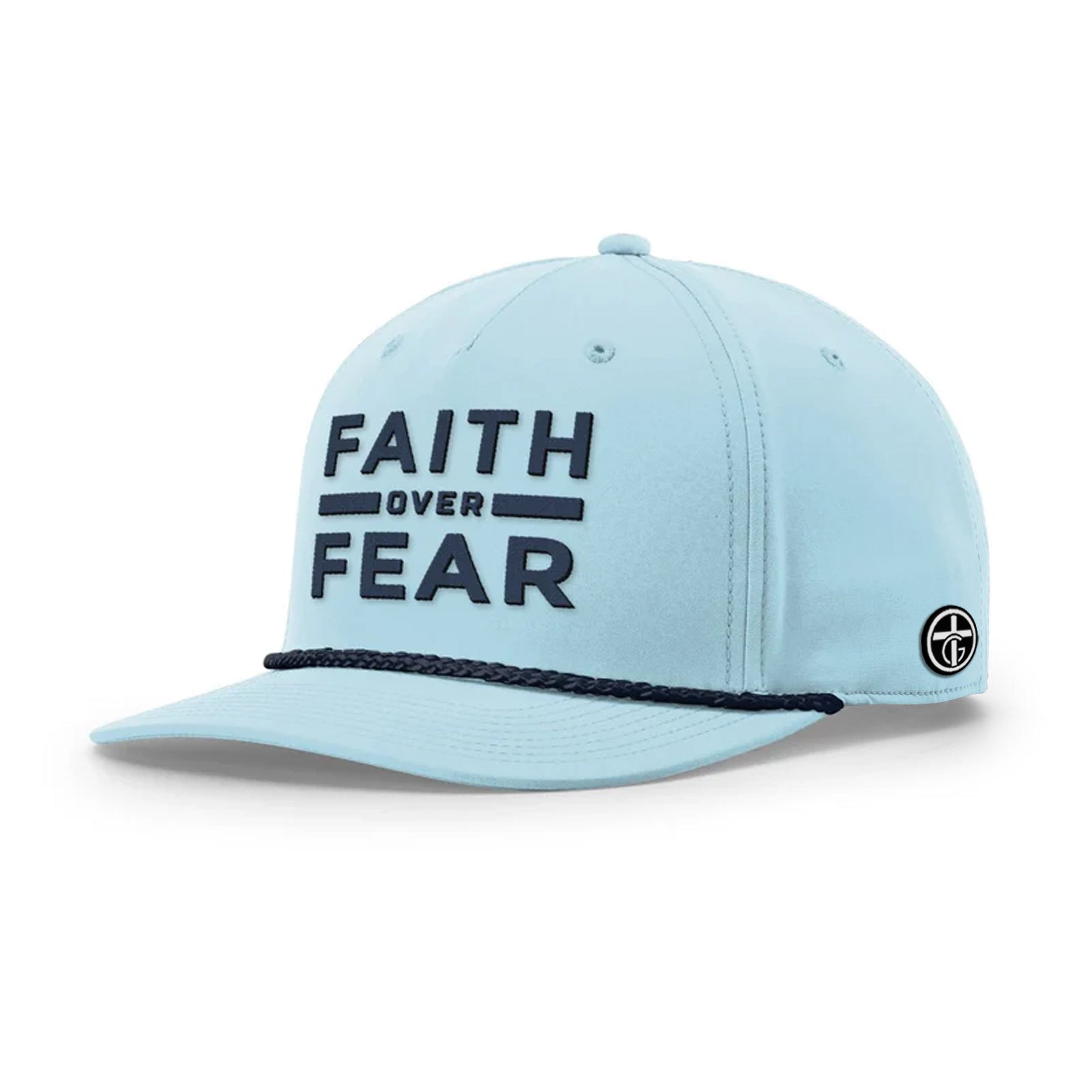 OurTrueGod Customs Hat Five Panel Classic / Soft Blue and Navy / One Size Faith Over Fear Rope Hats