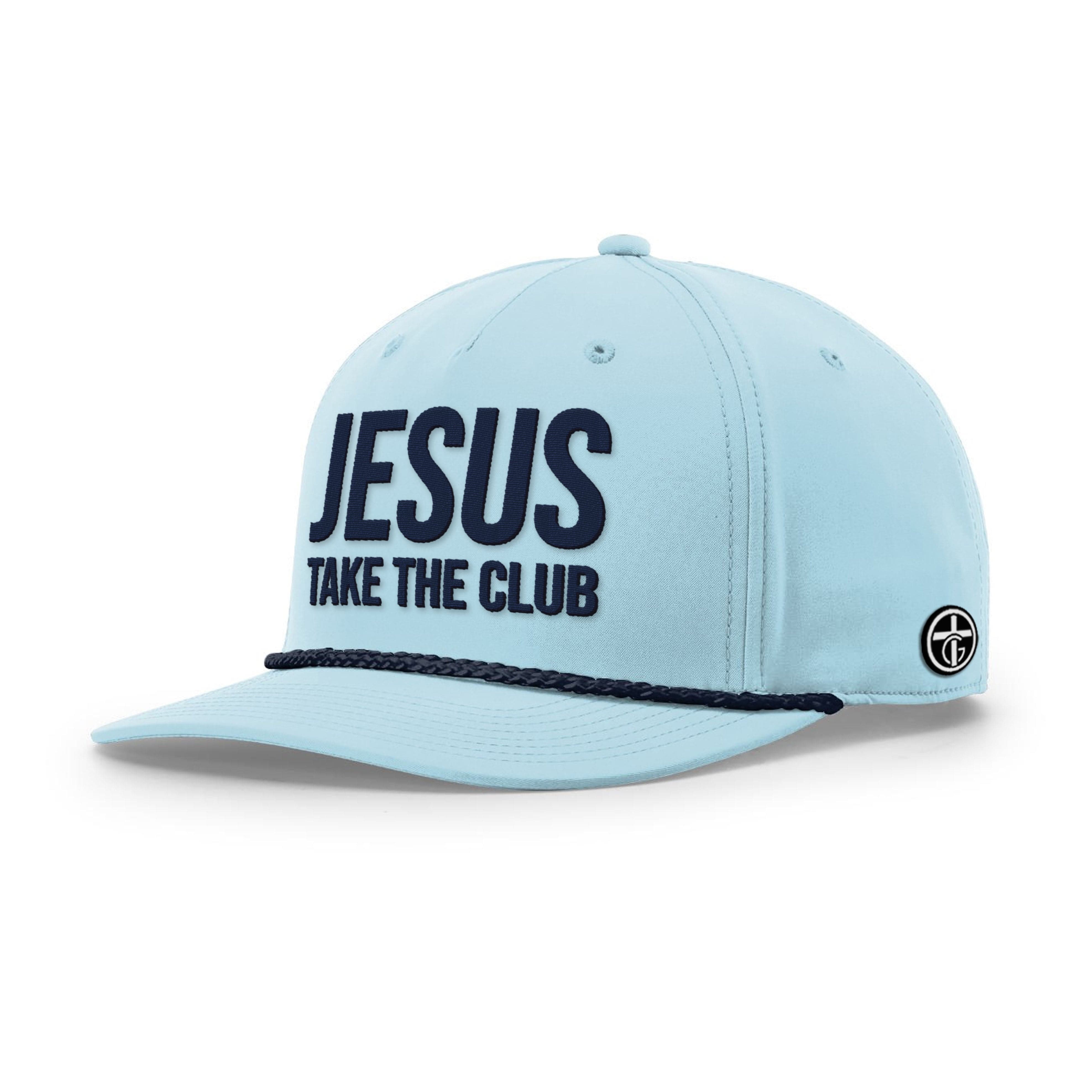 OurTrueGod Customs Hat Five Panel Classic / Soft Blue and Navy / One Size Jesus Take the Club Rope Hats