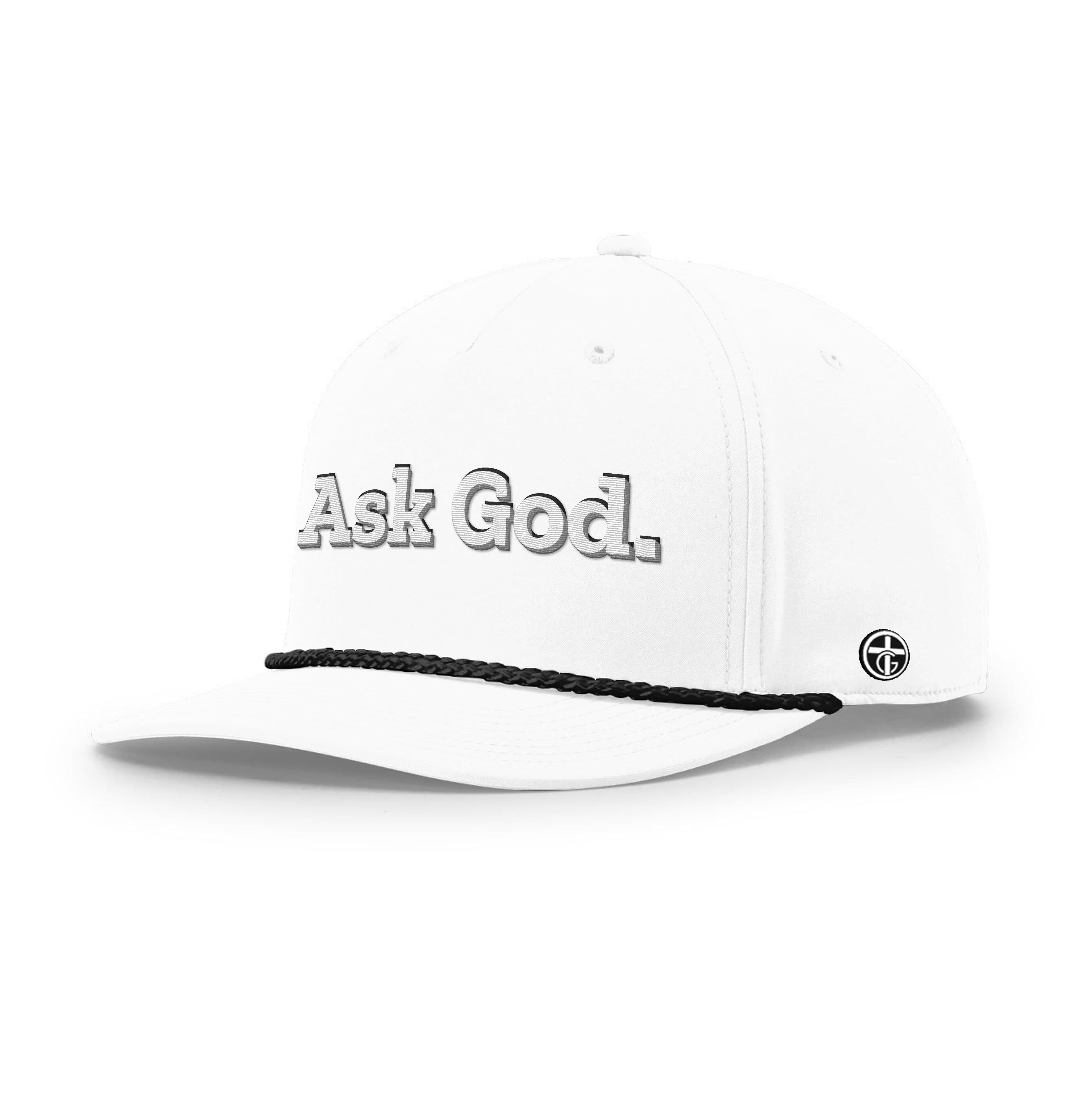 OurTrueGod Customs Hat Five Panel Classic / White and Black / One Size Ask God. Rope Hats
