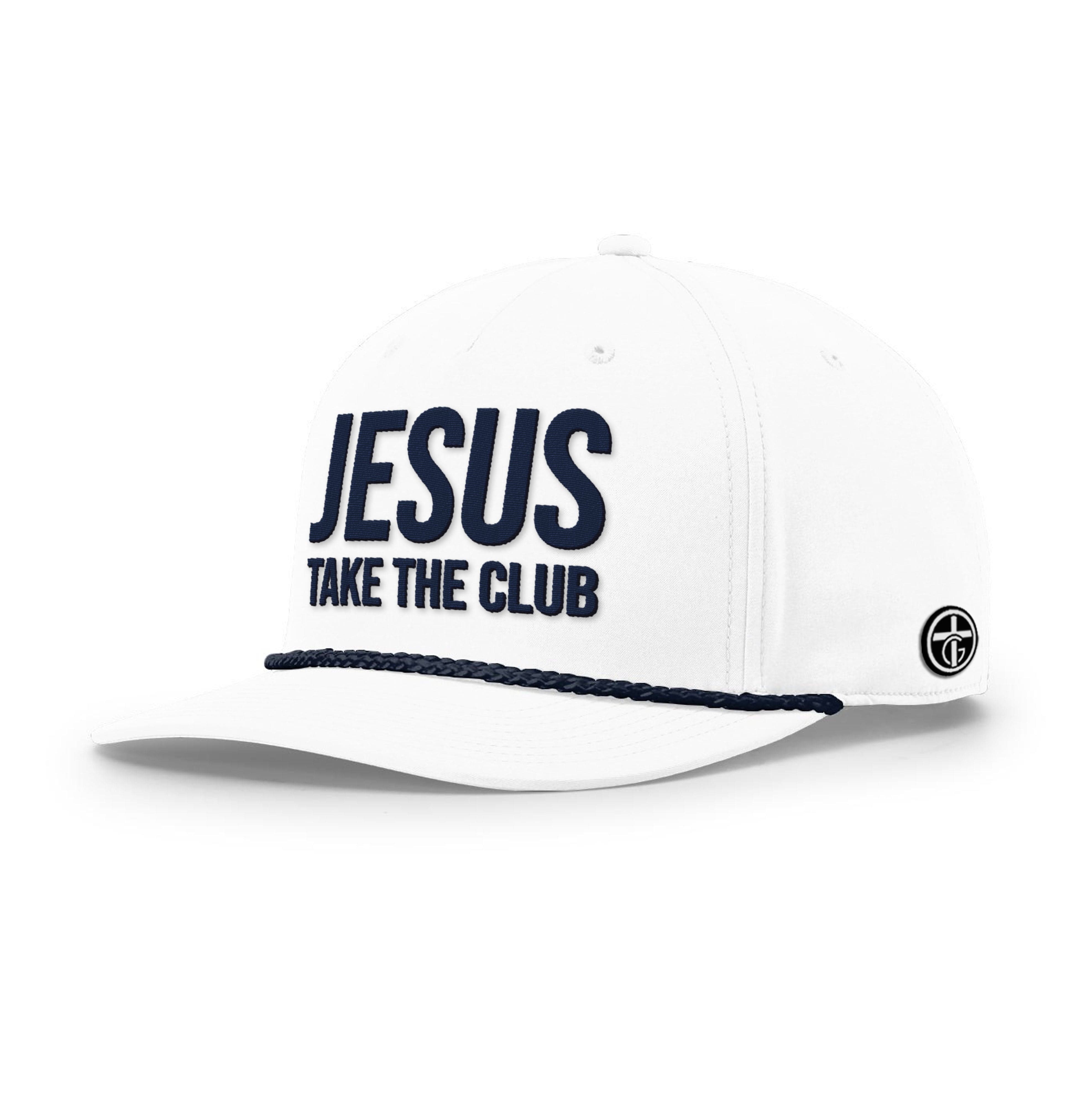 OurTrueGod Customs Hat Five Panel Classic / White and Navy / One Size Jesus Take the Club Rope Hats