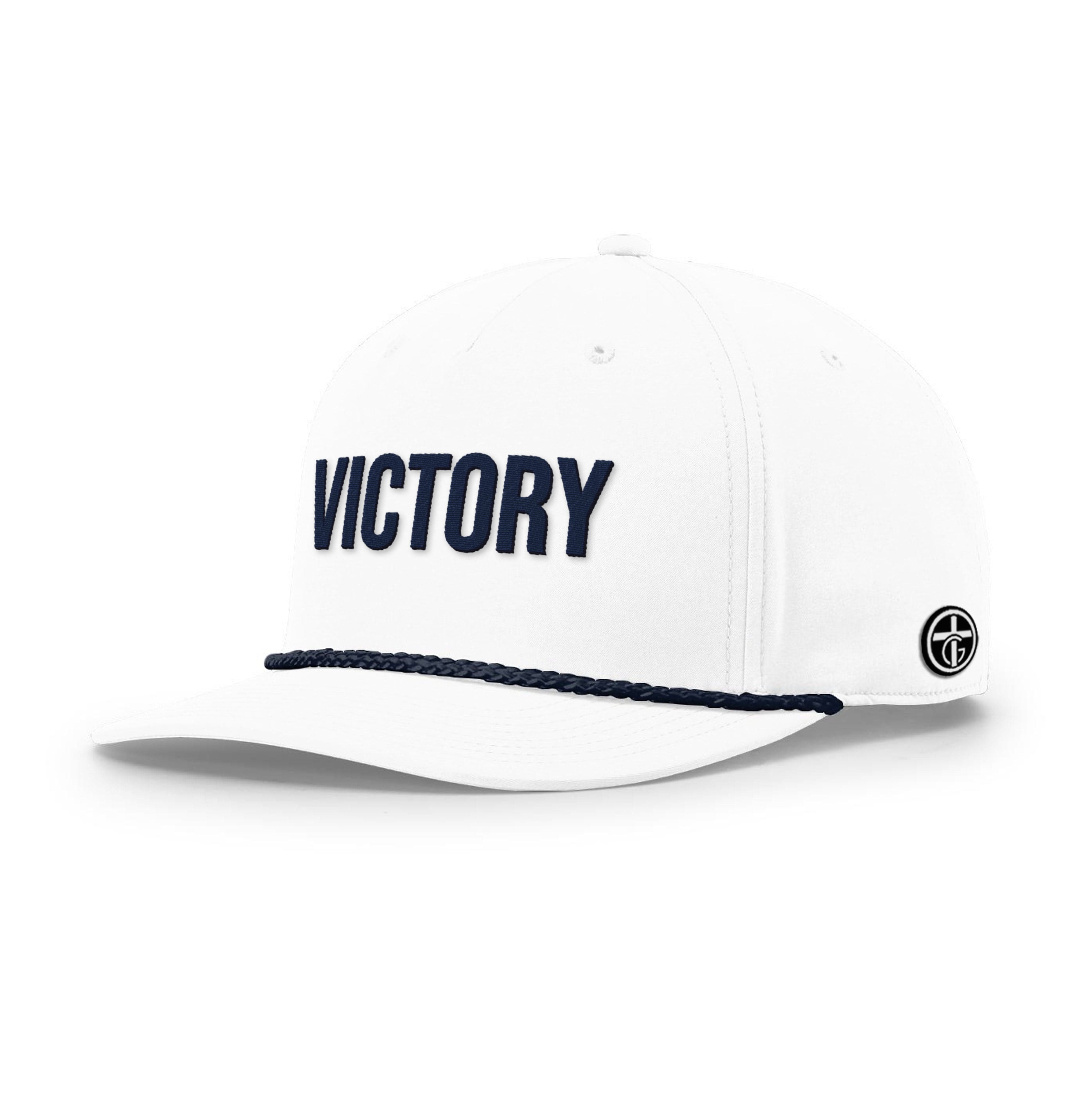 OurTrueGod Customs Hat Five Panel Classic / White and Navy / One Size VICTORY Rope Hats