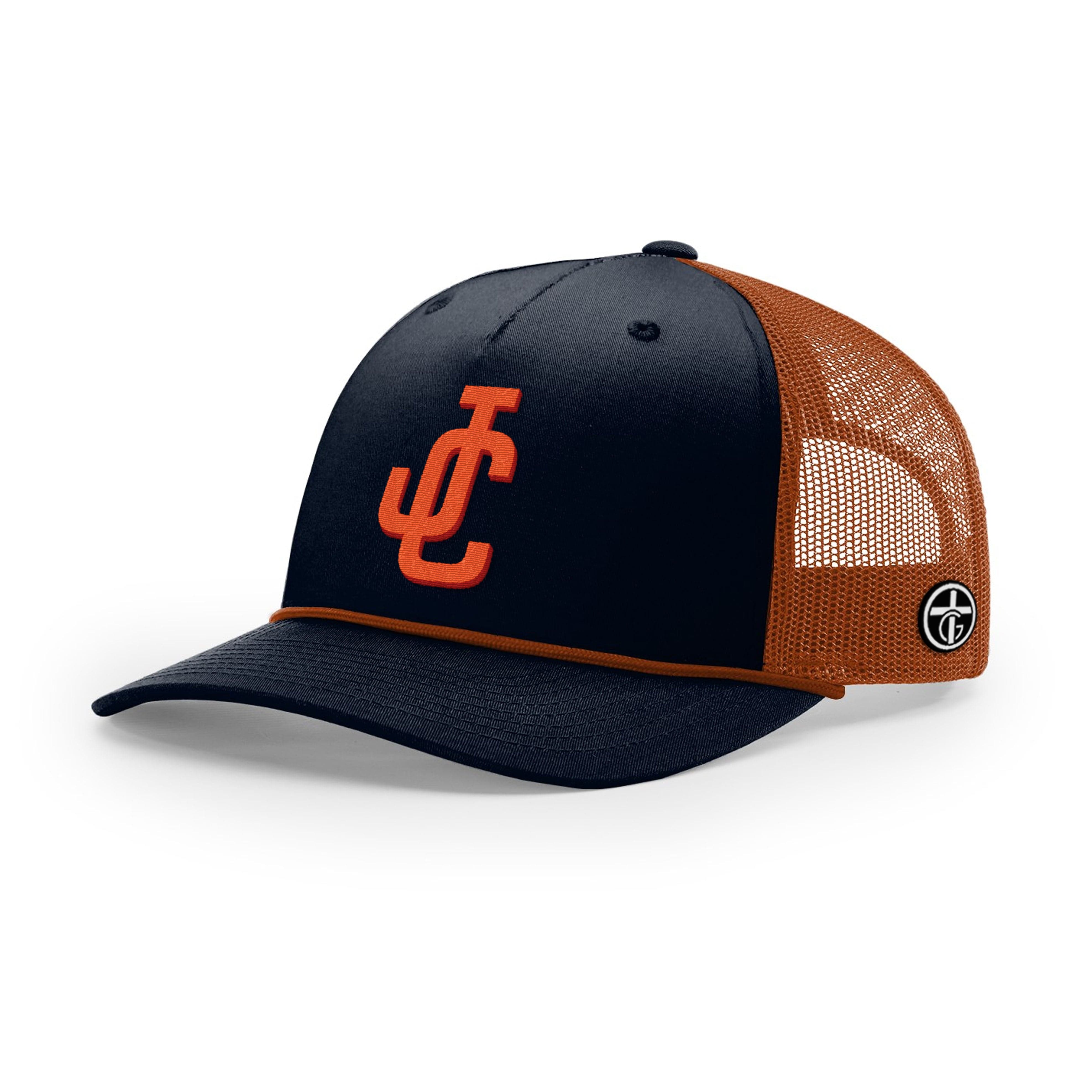 OurTrueGod Customs Hat Five Panel Trucker with Rope / Navy and Dark Orange / One Size JC Rope Trucker Hats
