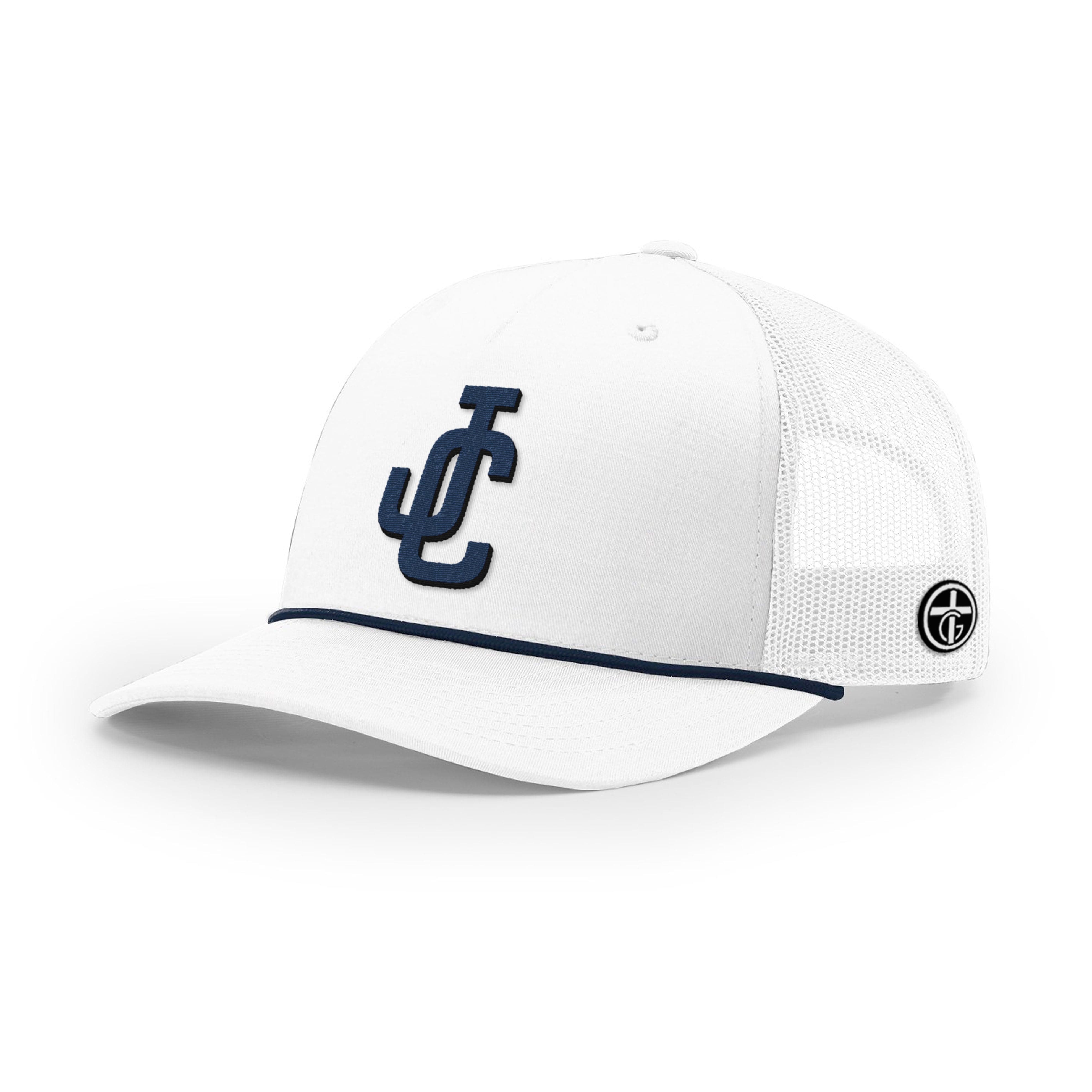 OurTrueGod Customs Hat Five Panel Trucker with Rope / White and Navy / One Size JC Rope Trucker Hats